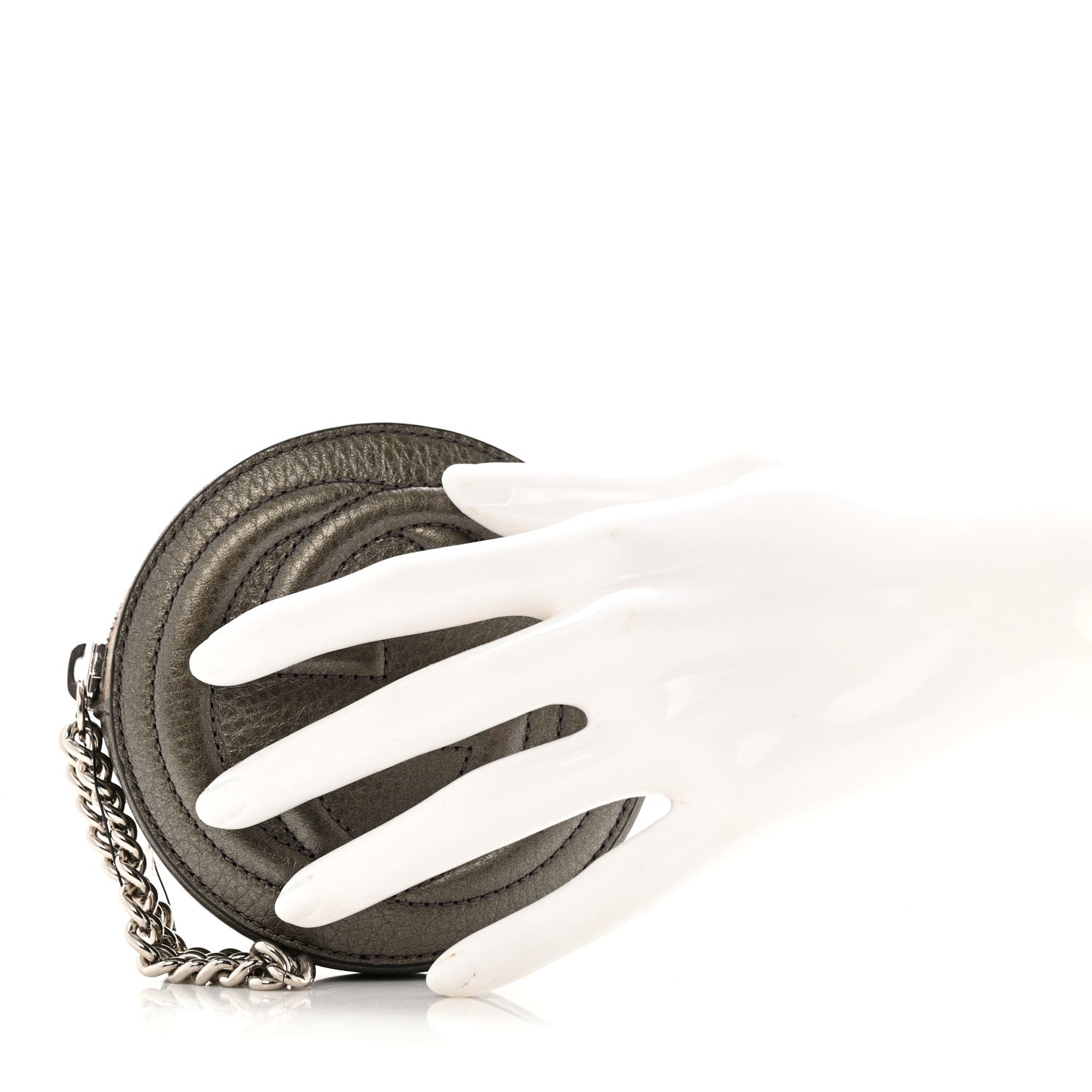 Metallic Pebbled Calfskin Round Coin Purse Sasso