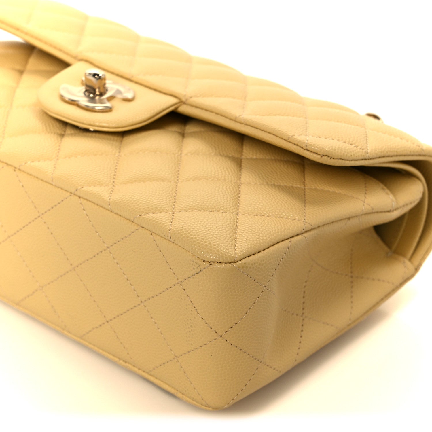 Caviar Quilted Small Double Flap Light Yellow