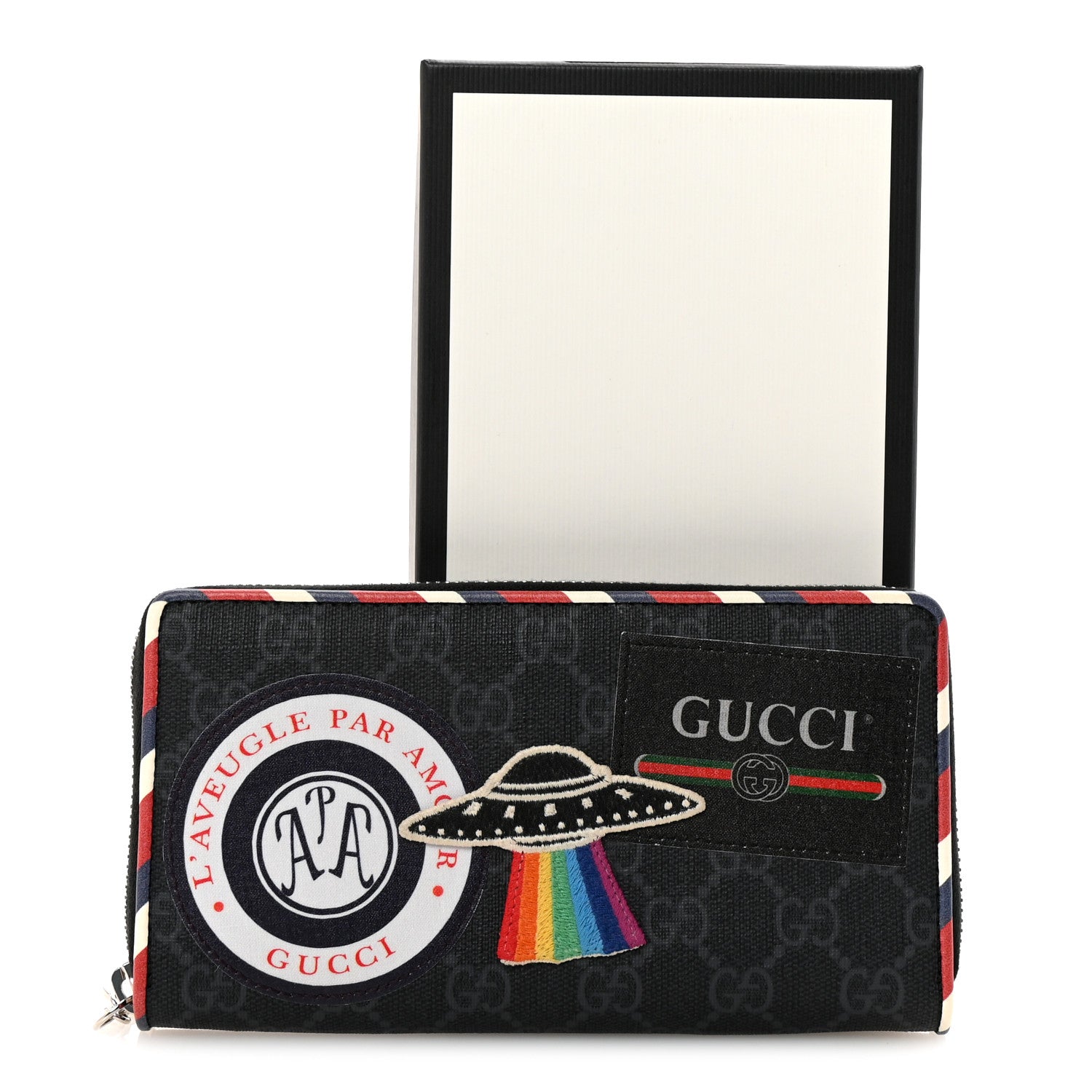 GG Supreme Monogram Night Courrier Embroidered Zip Around Wallet