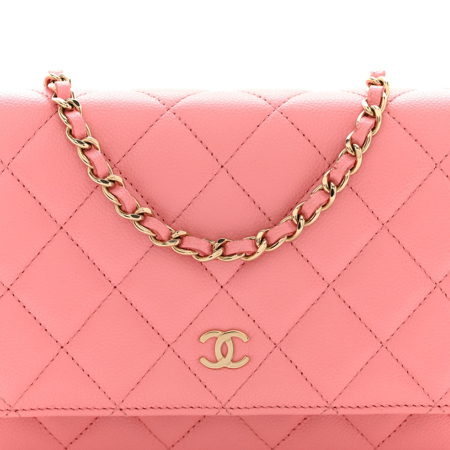 Caviar Quilted Wallet on Chain WOC Pink