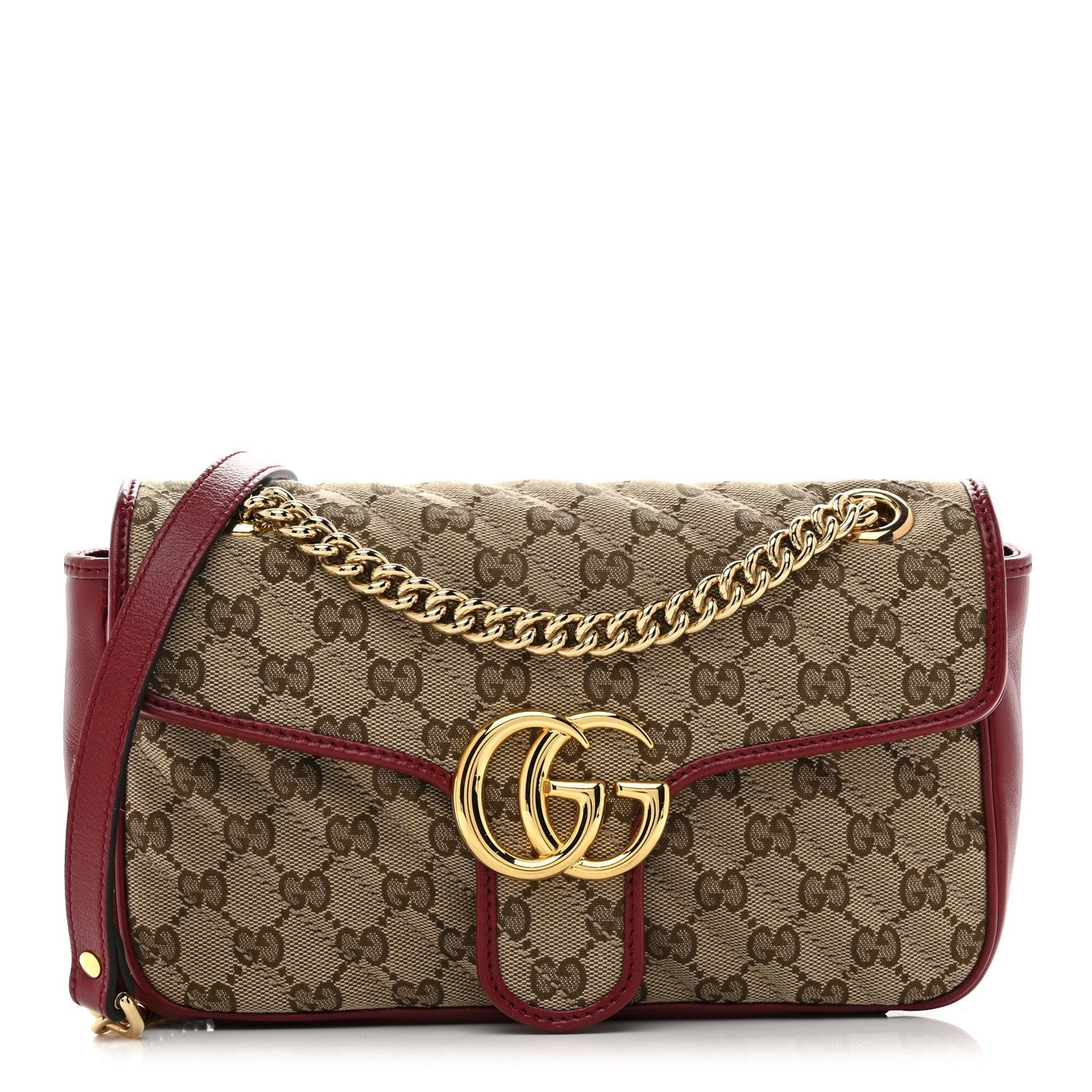 Monogram Azalea Calfskin Matelasse Diagonal Mini GG Marmont Shoulder Bag Beige Ebony New Cherry Red