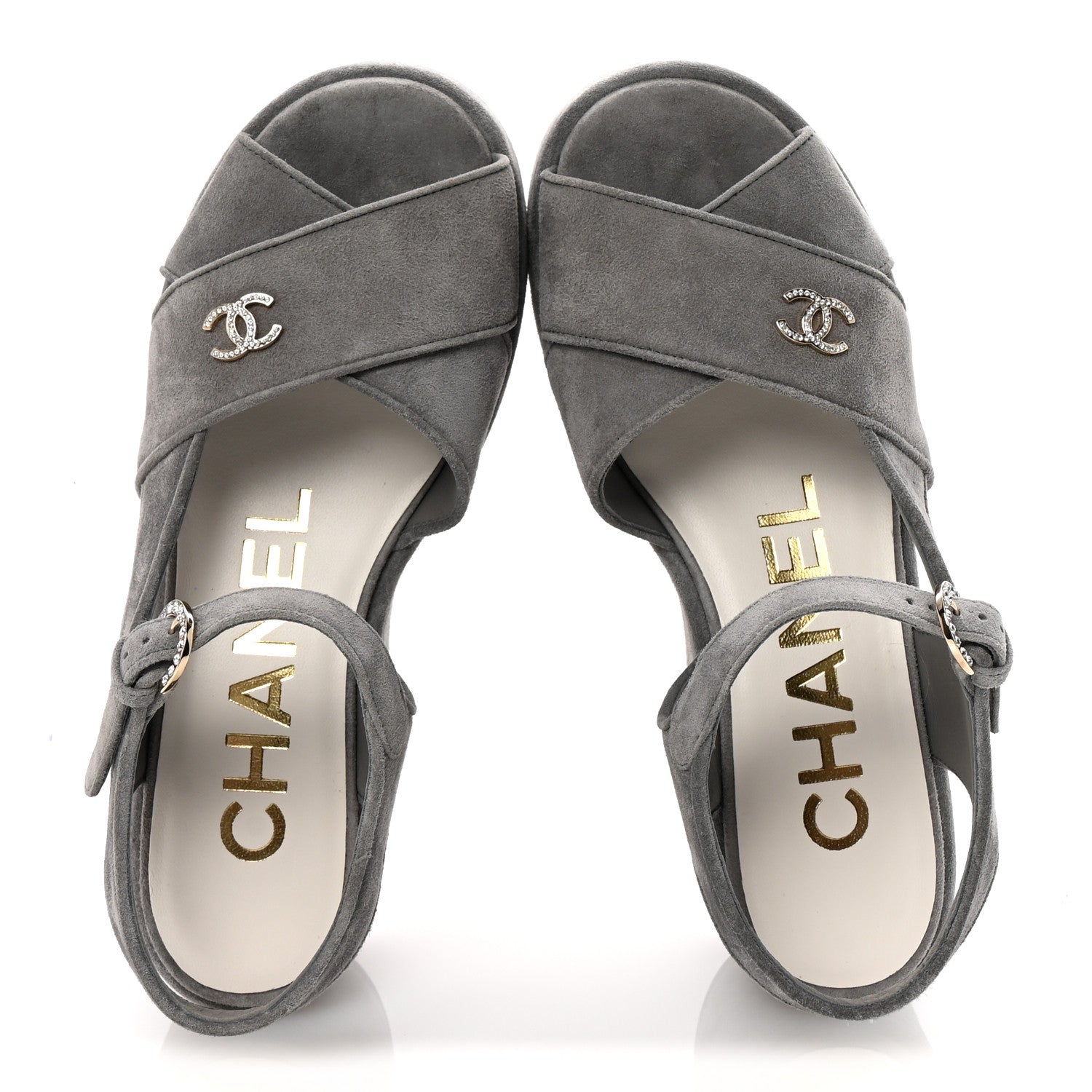 Suede Calfskin Peep Toe Wedge Sandals 37 Grey