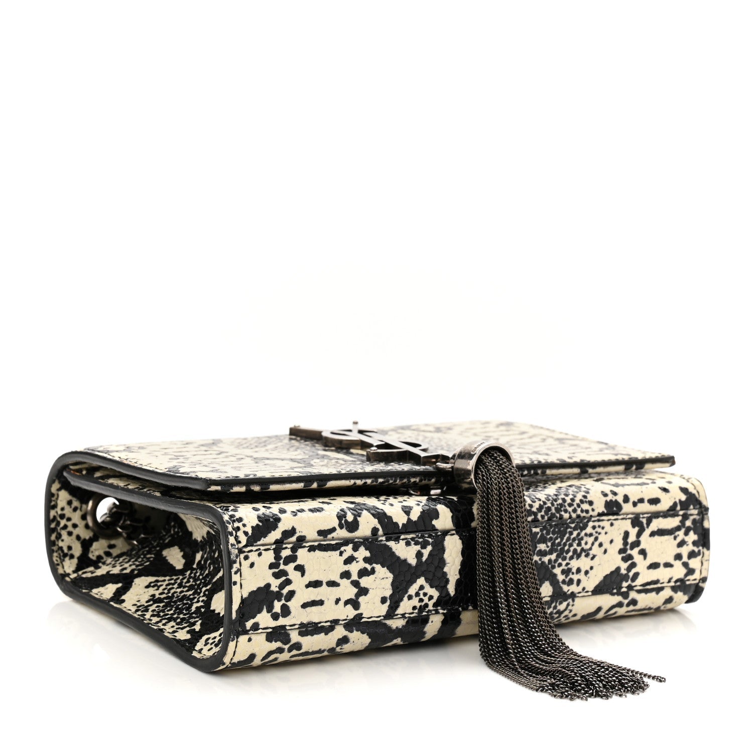 Calfskin Snakeskin Embossed Small Classic Monogram Kate Tassel Satchel White Black