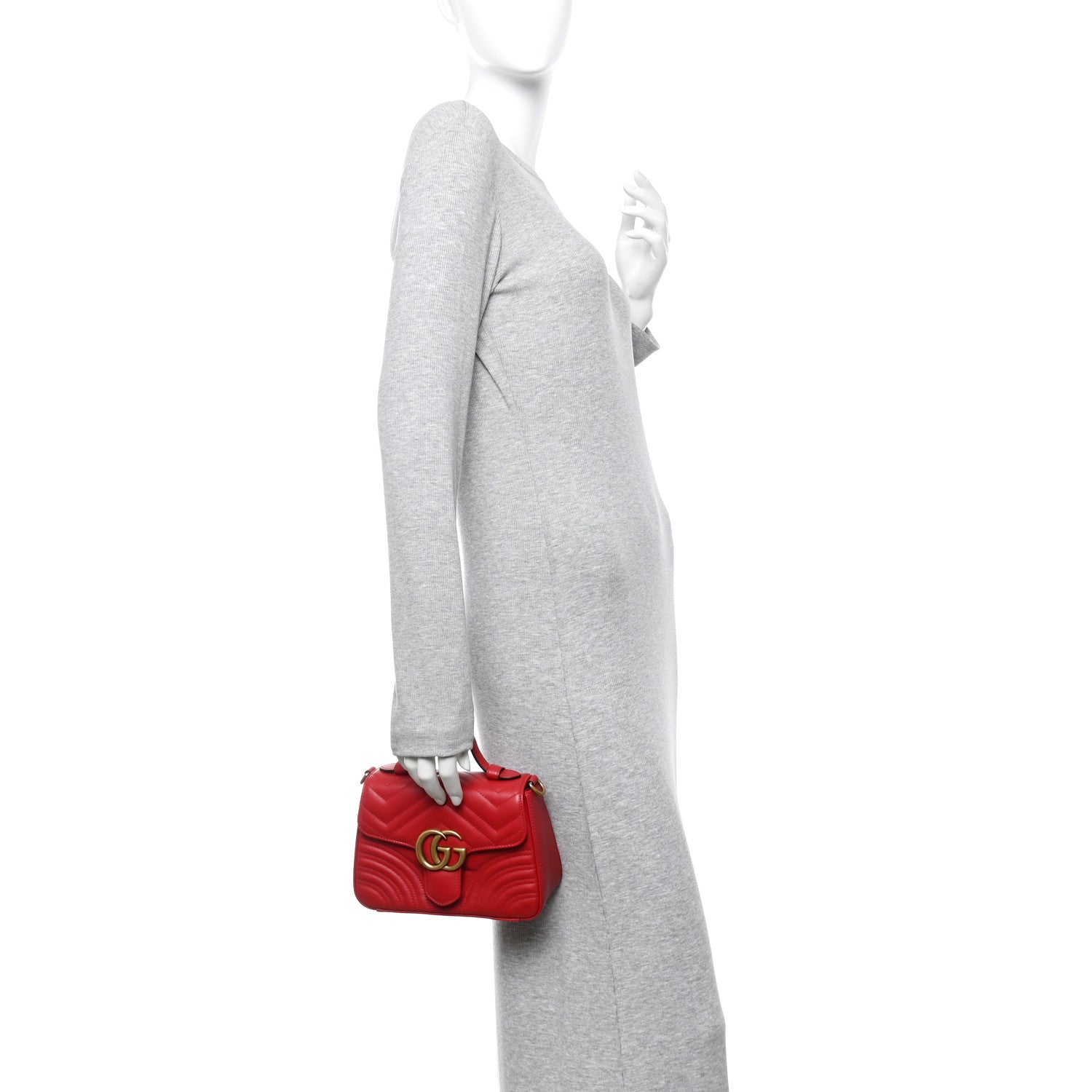Calfskin Matelasse Mini GG Marmont Top Handle Shoulder Bag Hibiscus Red
