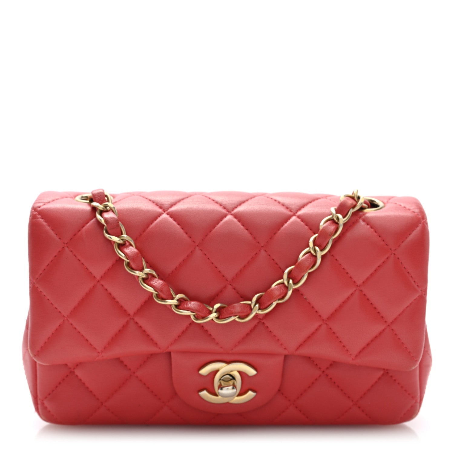 Lambskin Quilted Mini Rectangular Flap Coral