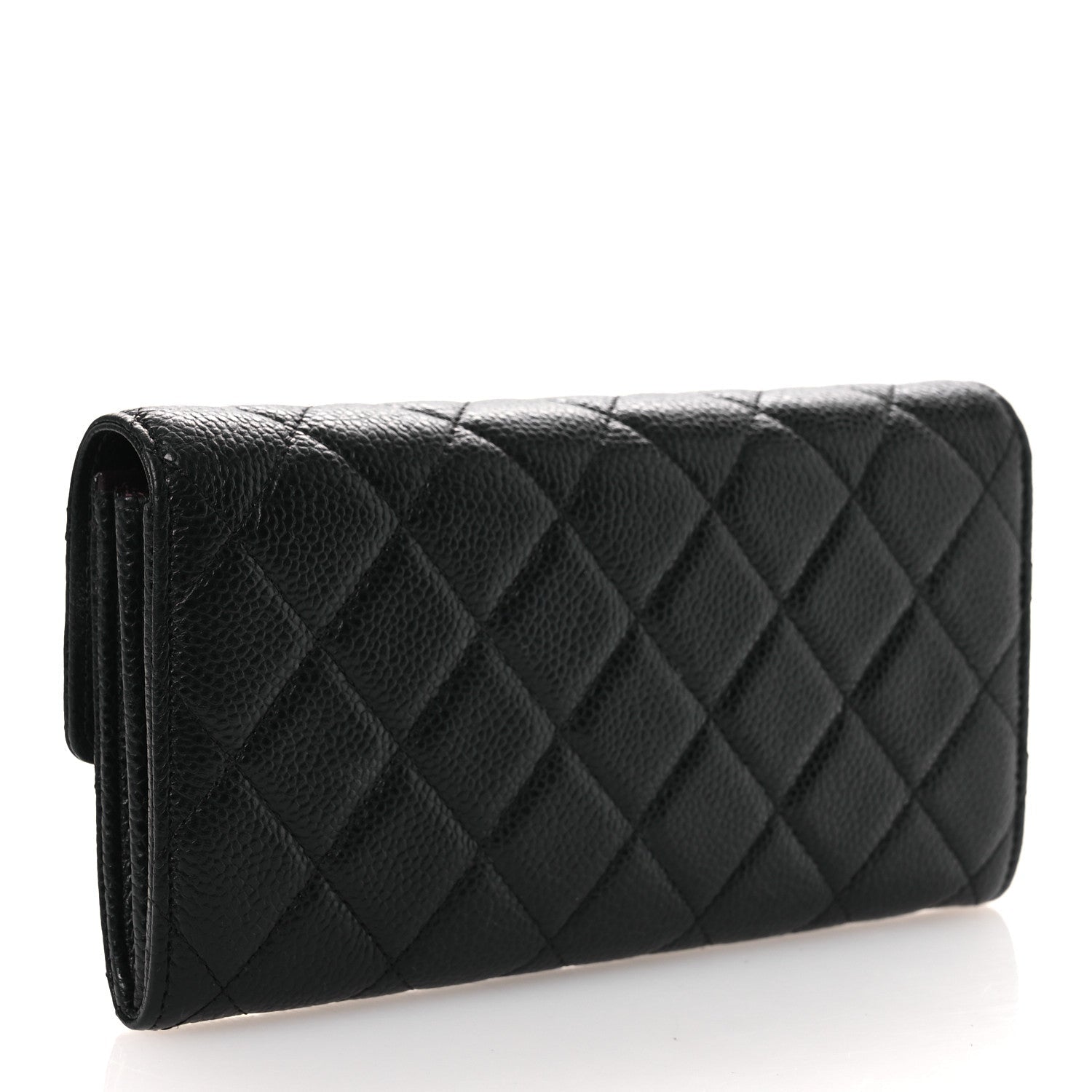 Caviar Quilted Large Gusset Flap Wallet Black
