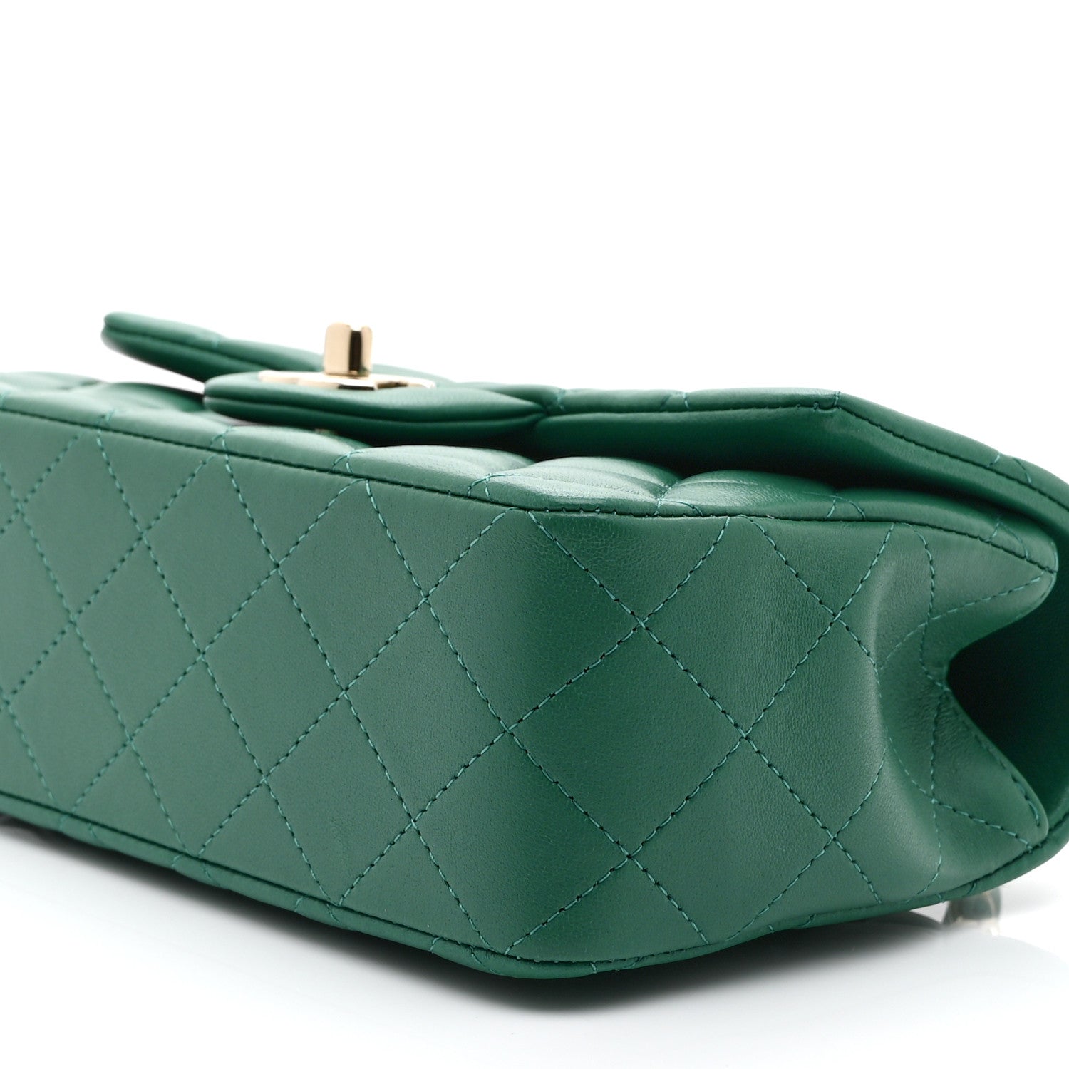 Lambskin Quilted Mini Top Handle Rectangular Flap Green