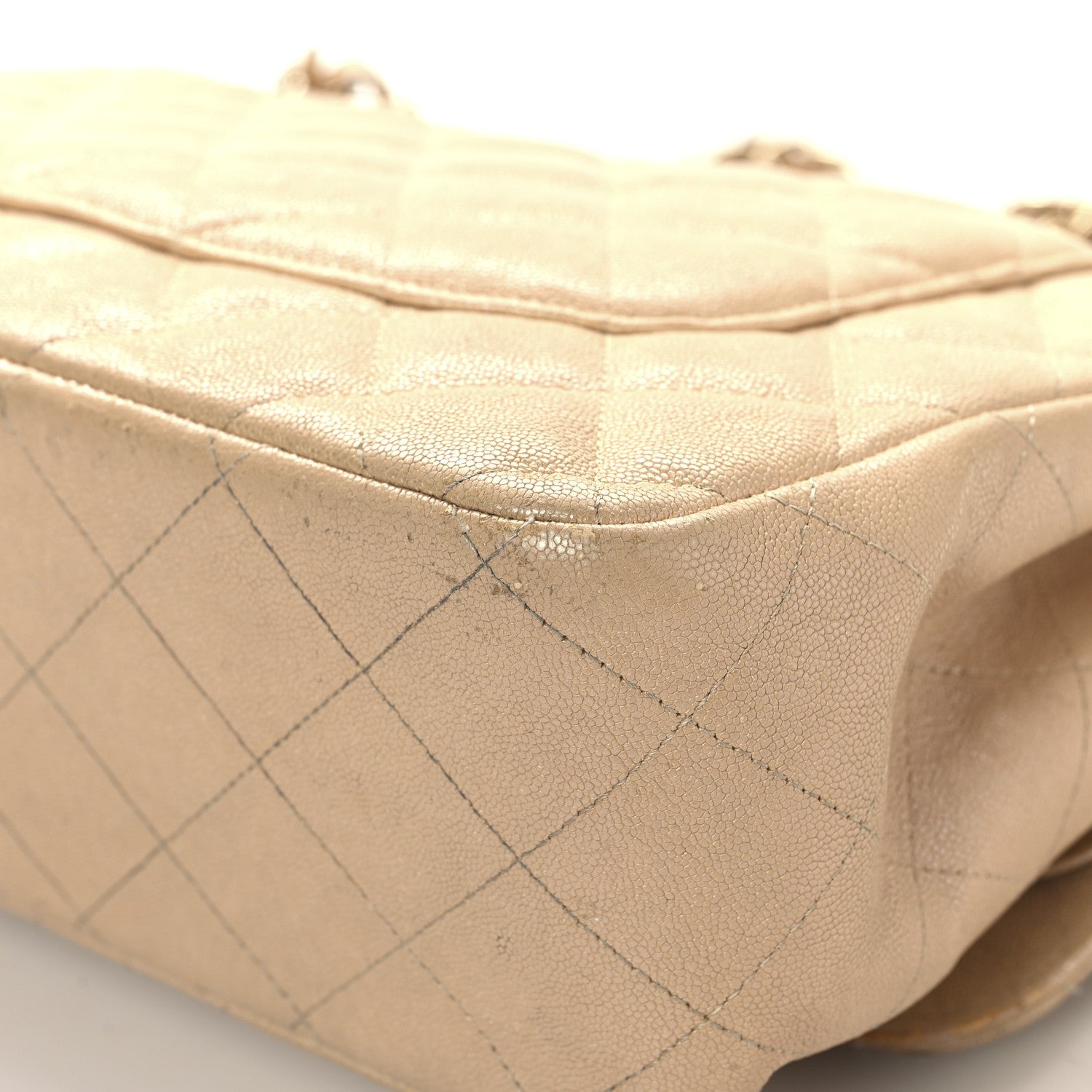 Iridescent Caviar Quilted Jumbo Double Flap Beige