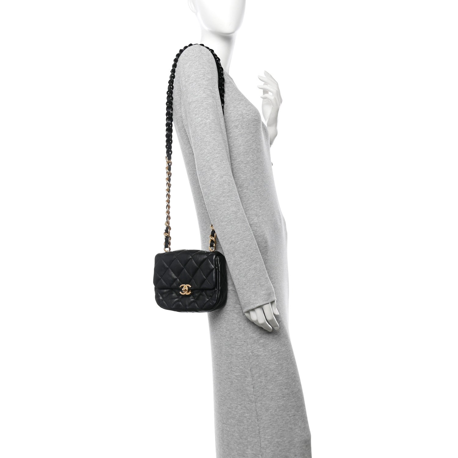 Lambskin Quilted Mini Lacquered Chain Flap Black