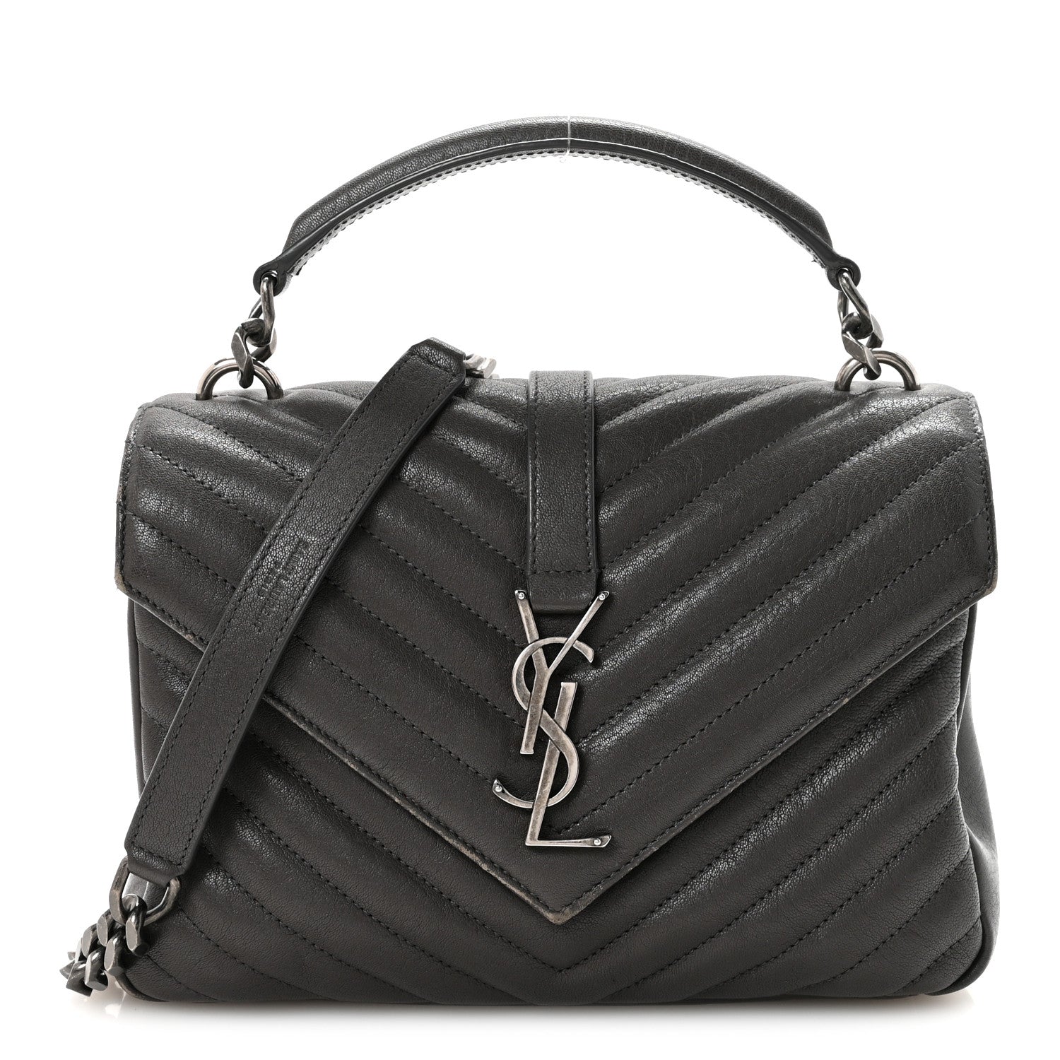 Sheepskin Matelasse Chevron Monogram Medium College Bag Asphalt