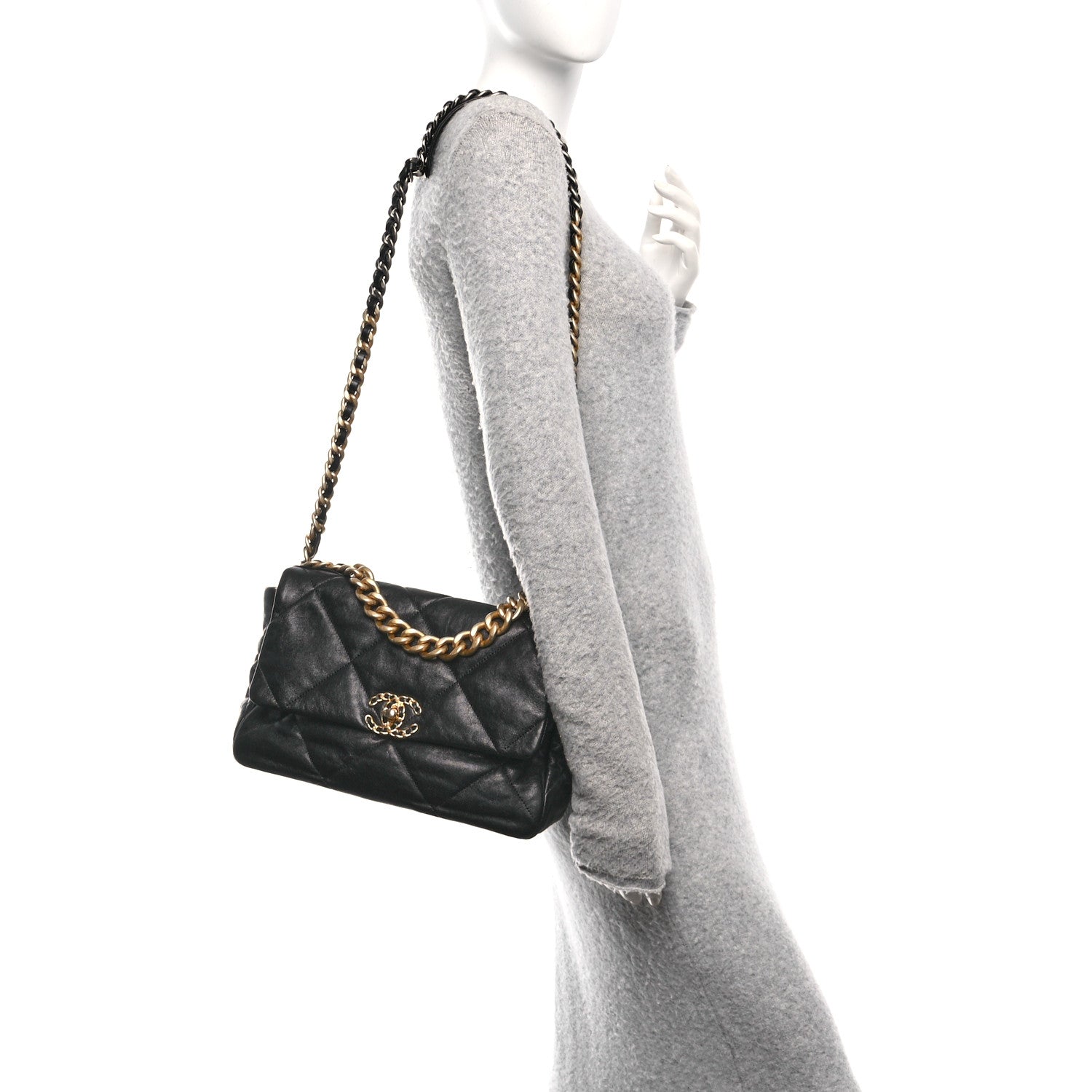 Goatskin Quilted Large Chanel 19 Flap Black