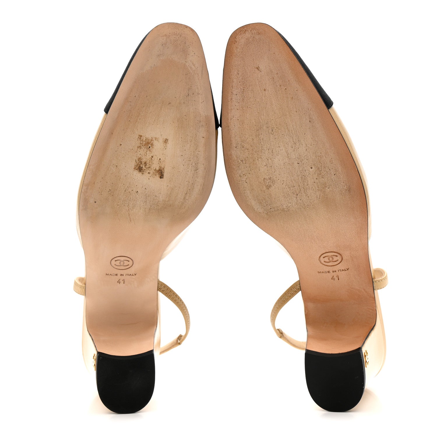 Goatskin Grosgrain Cap Toe CC Slingback Pumps 41 Beige Black