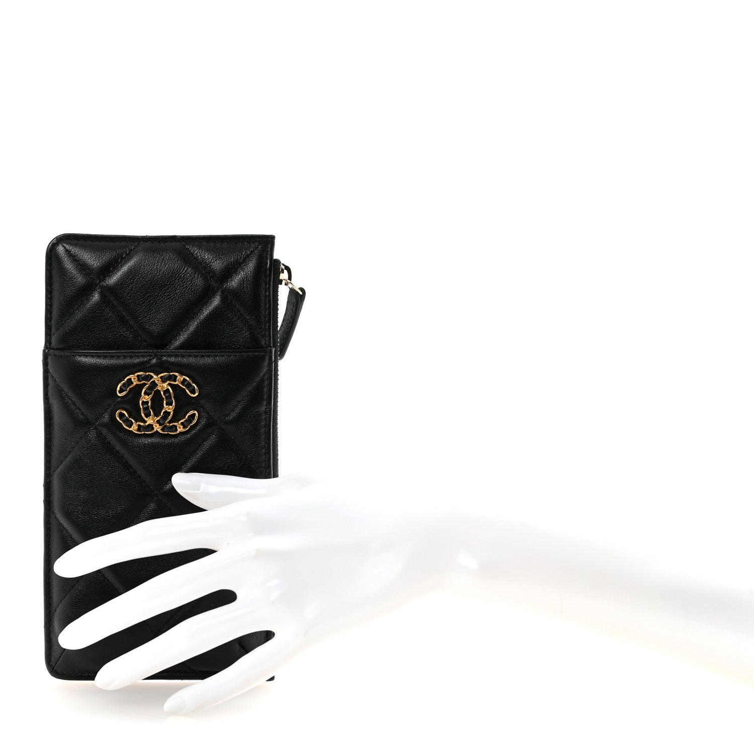 Goatskin Quilted Chanel 19 Flat Wallet Pouch Black