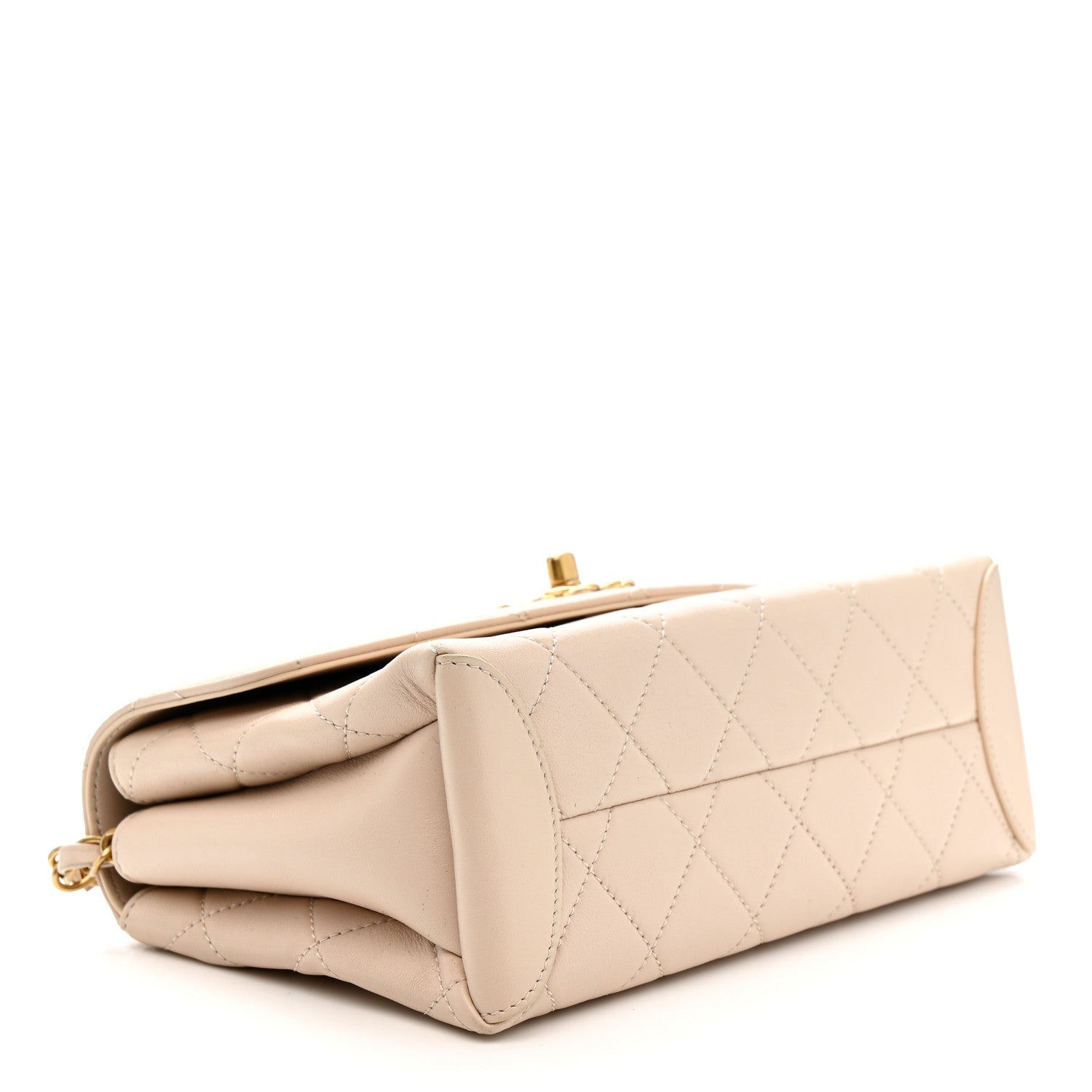 Lambskin Quilted Trendy Spirit Top Handle Flap Beige