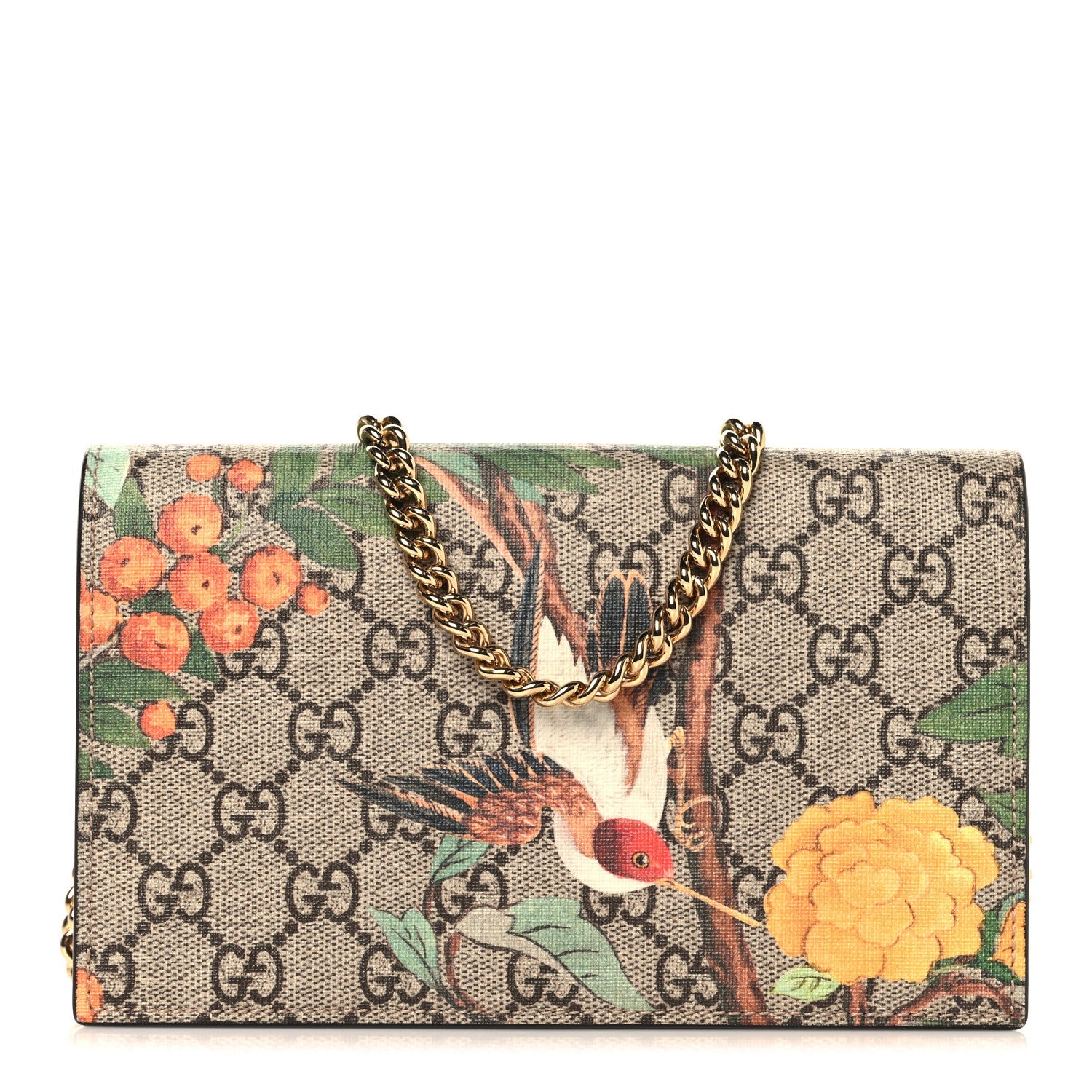 GG Supreme Monogram Tian Chain Wallet Beige Multicolor Red