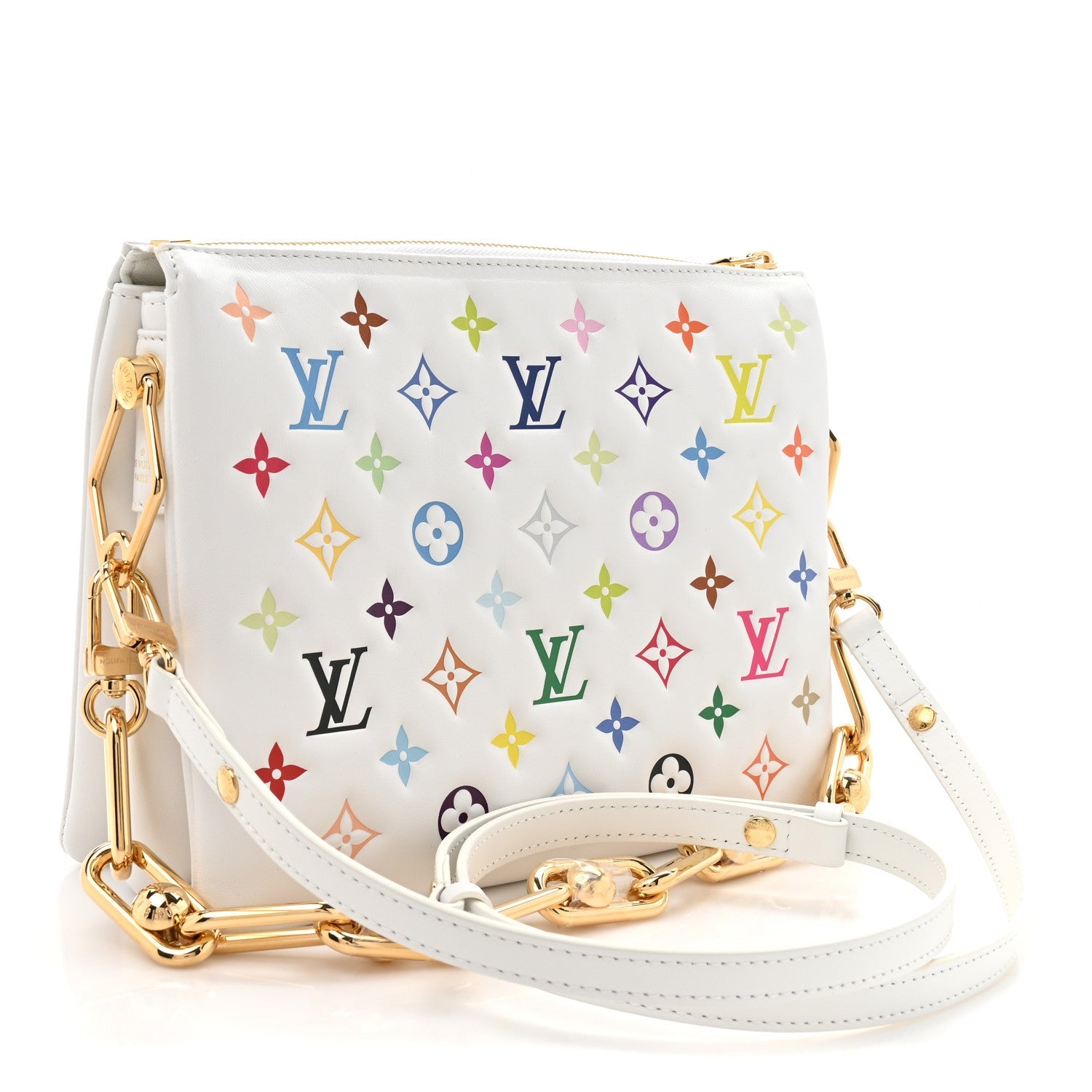 LV x TM Lambskin Embossed Monogram Coussin PM White Multicolor