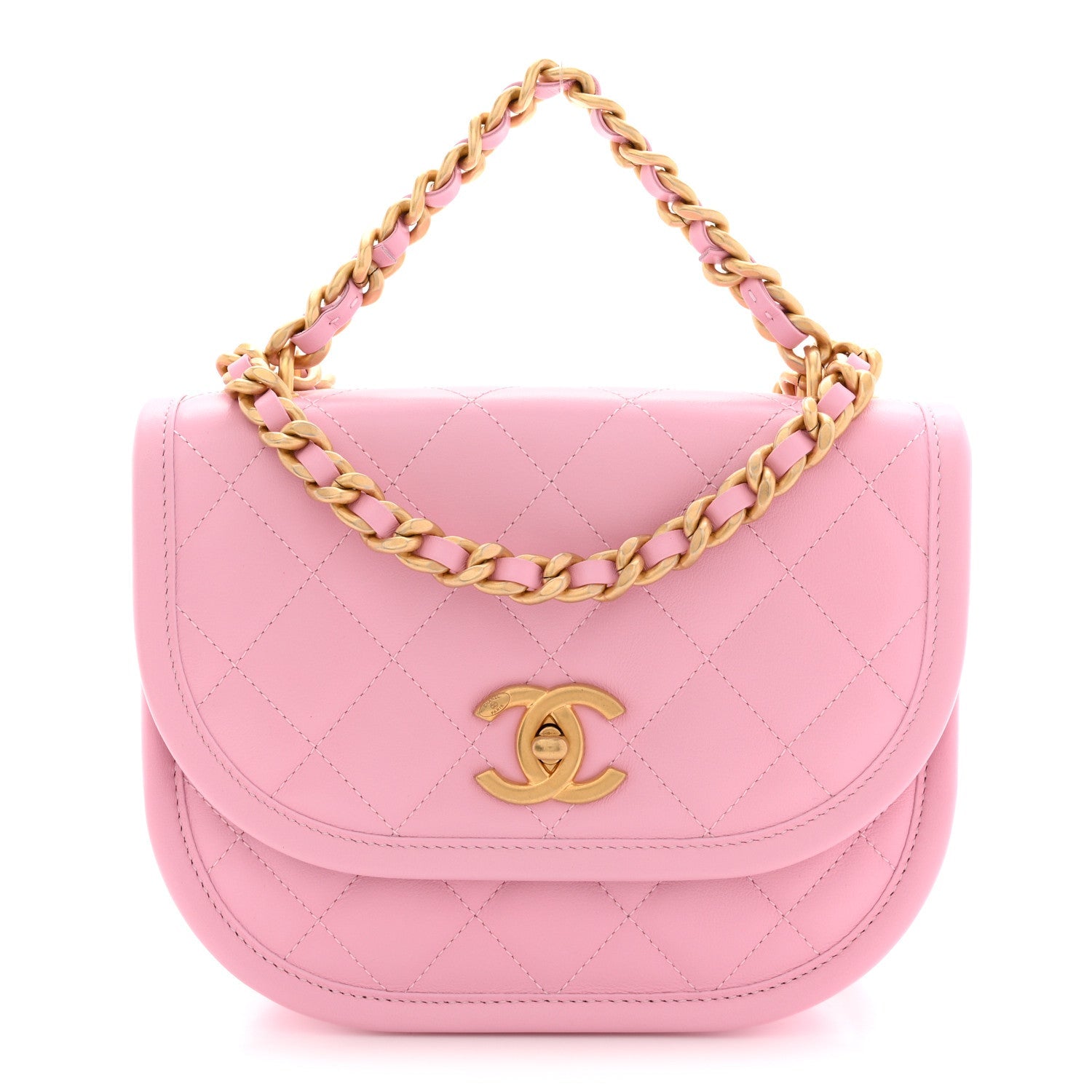Calfskin Quilted Small Messenger Flap Light Pink