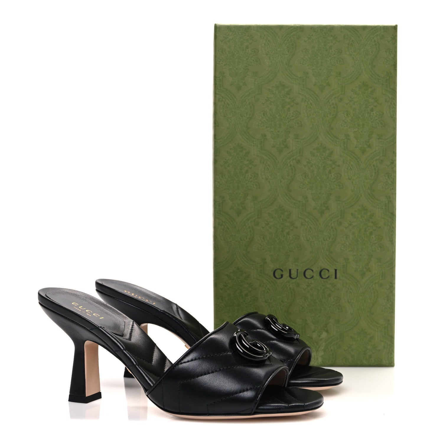 Nappa Matelasse Monochrome GG Marmont 75mm Slide Sandals 37.5 Black