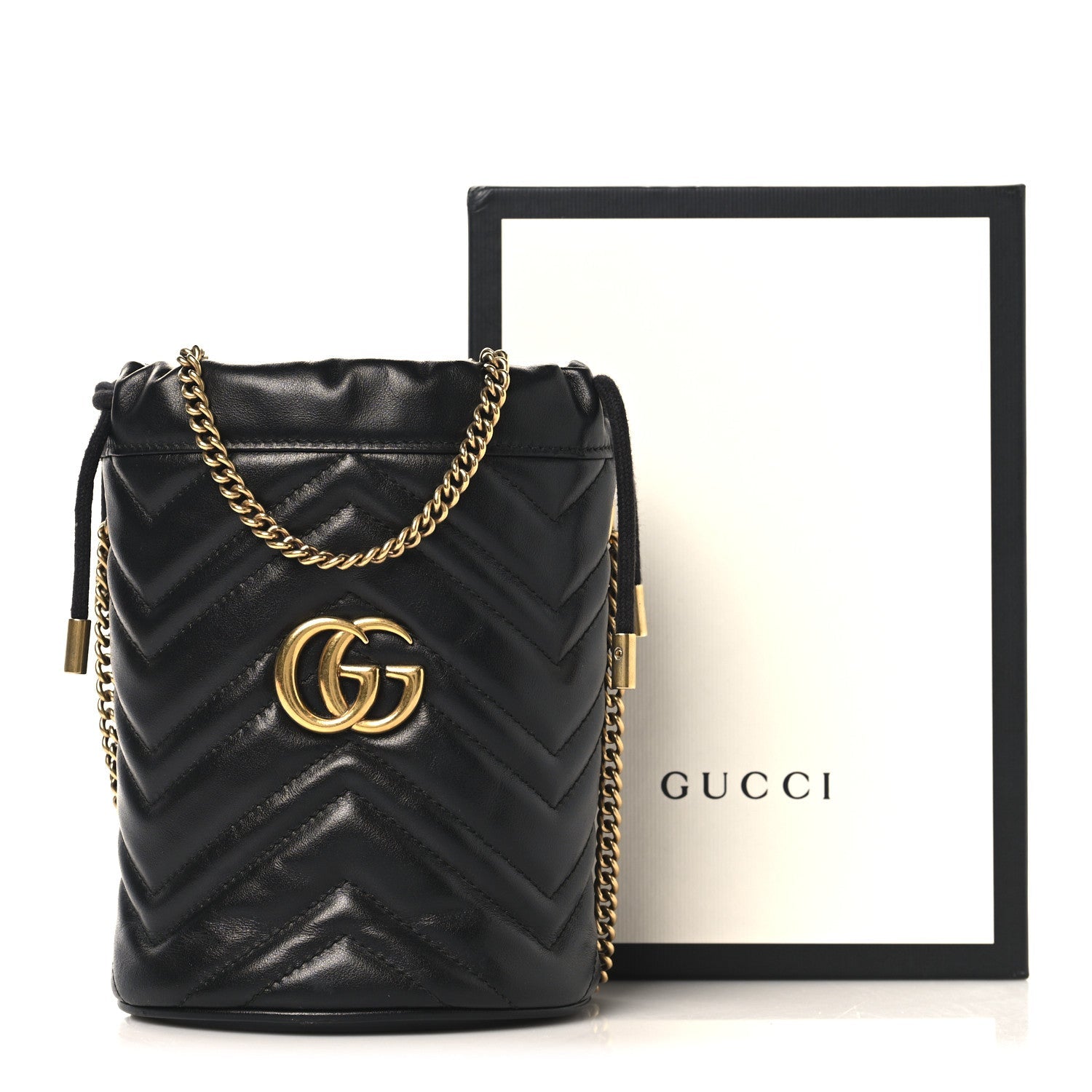 Calfskin Matelasse Mini GG Marmont 2.0 Bucket Bag Black