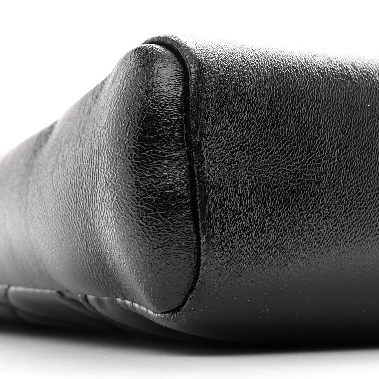 Shiny Crumpled Calfskin Quilted Mini 31 Shopping Bag Black