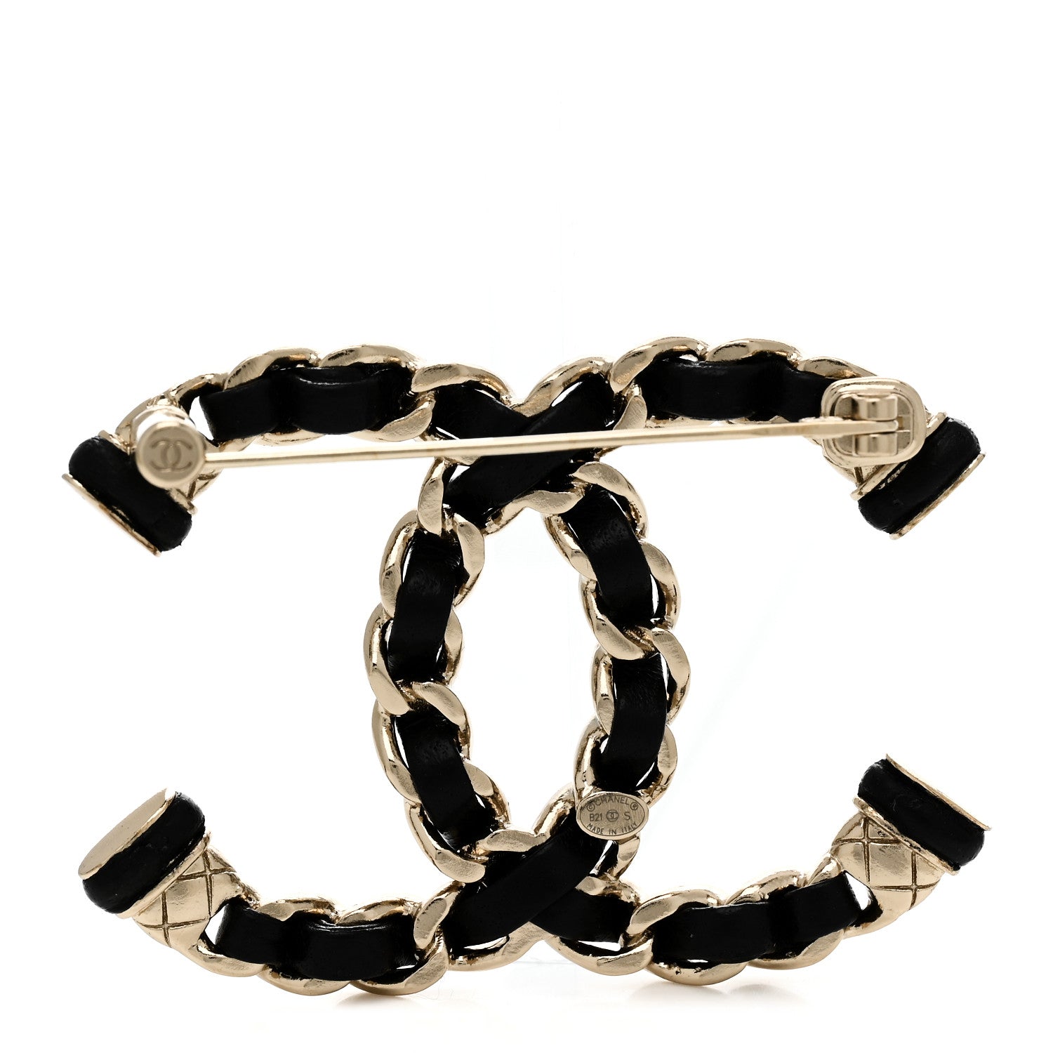 Lambskin Chain CC Brooch Black Gold