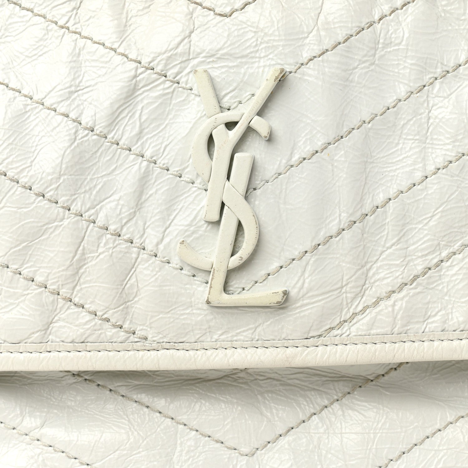 Crinkled Calfskin Matelasse Monogram Medium Niki Chain Satchel Dirty White