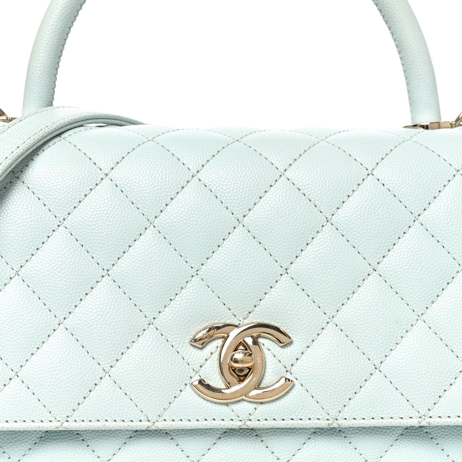 Caviar Quilted Small Coco Handle Flap Light Blue