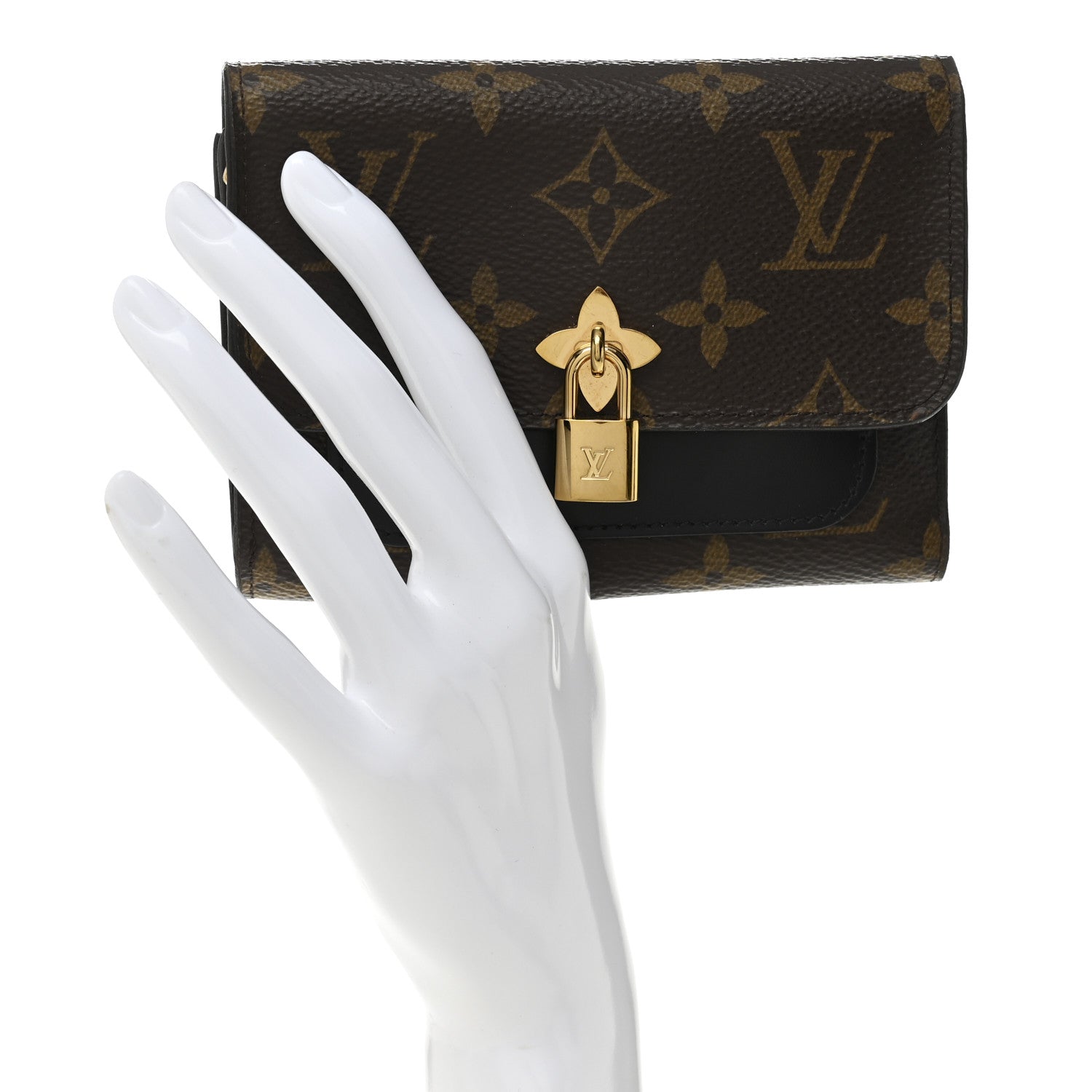 Monogram Flower Lock Compact Wallet Black