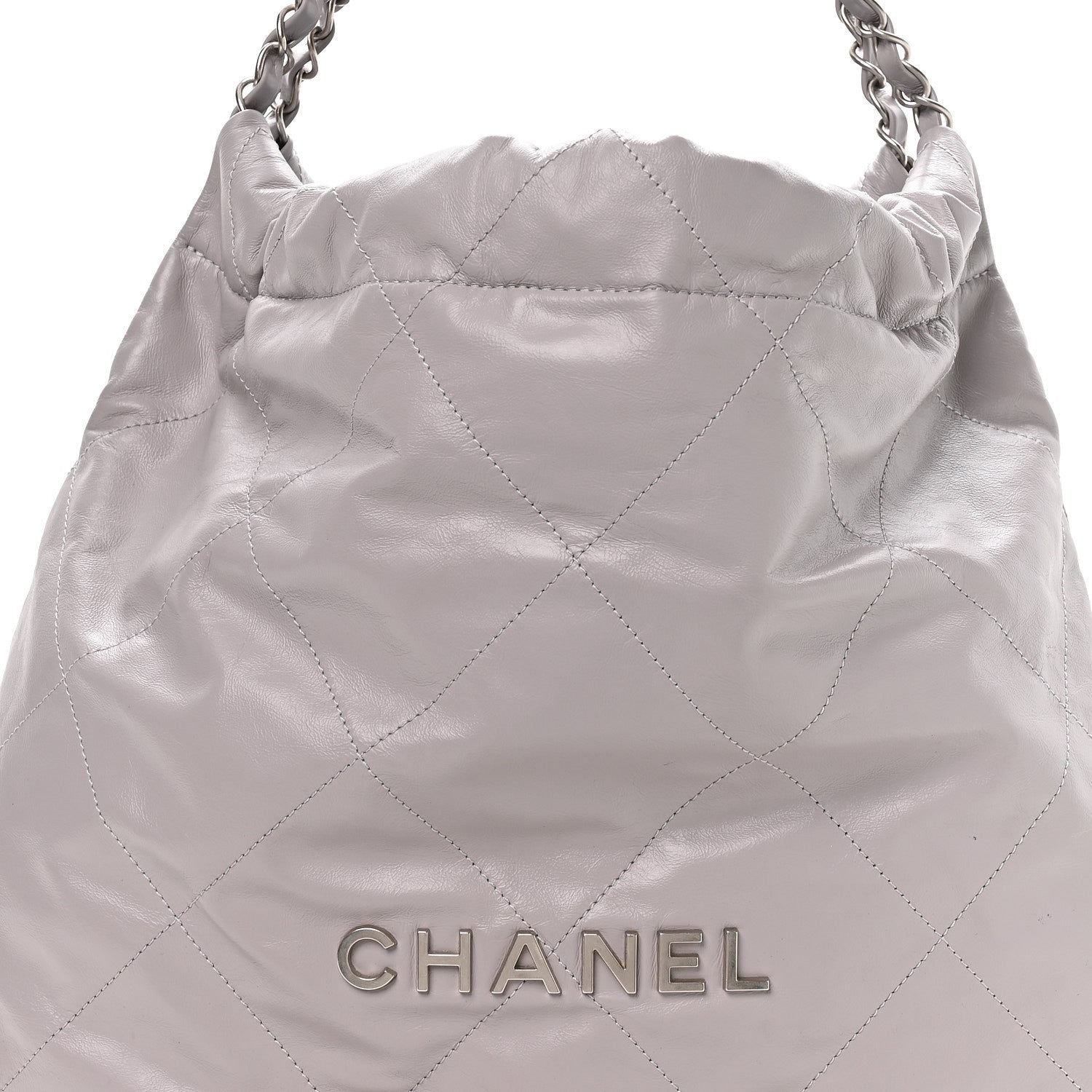Shiny Calfskin Quilted Chanel 22 Grey