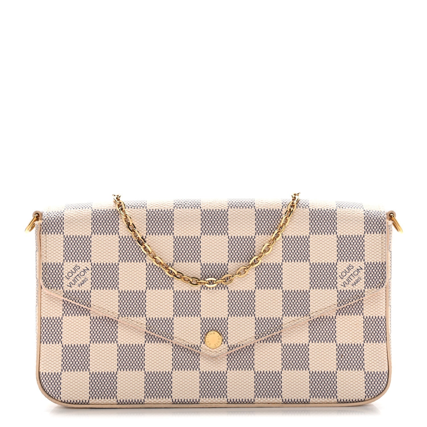Damier Azur Pochette Felicie Chain Wallet Rose Ballerine