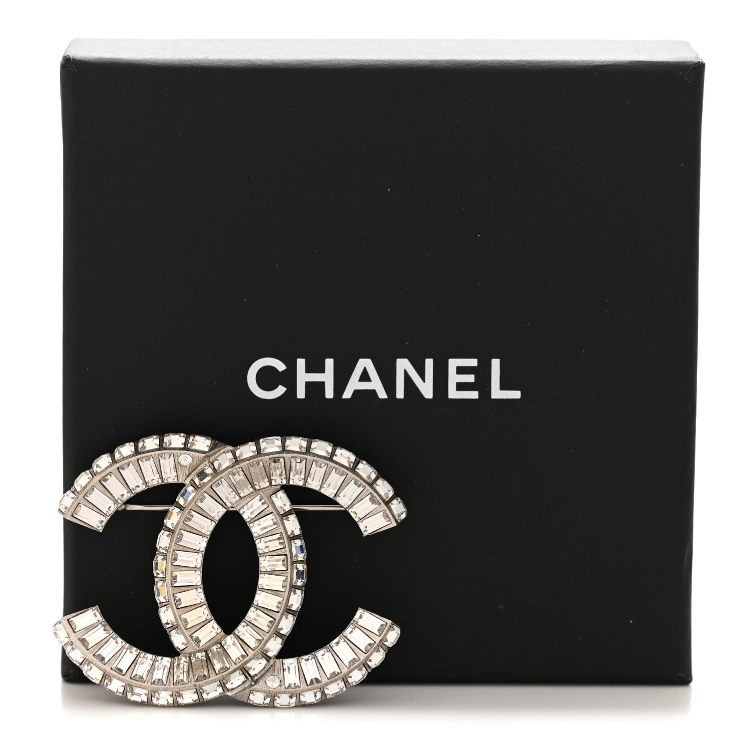 Baguette Crystal CC Brooch Silver