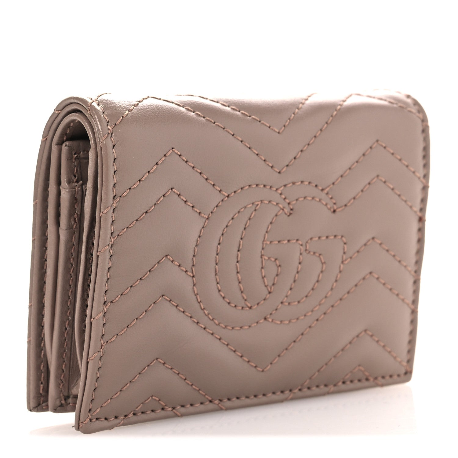 Calfskin Matelasse GG Marmont Card Case Wallet Porcelain Rose