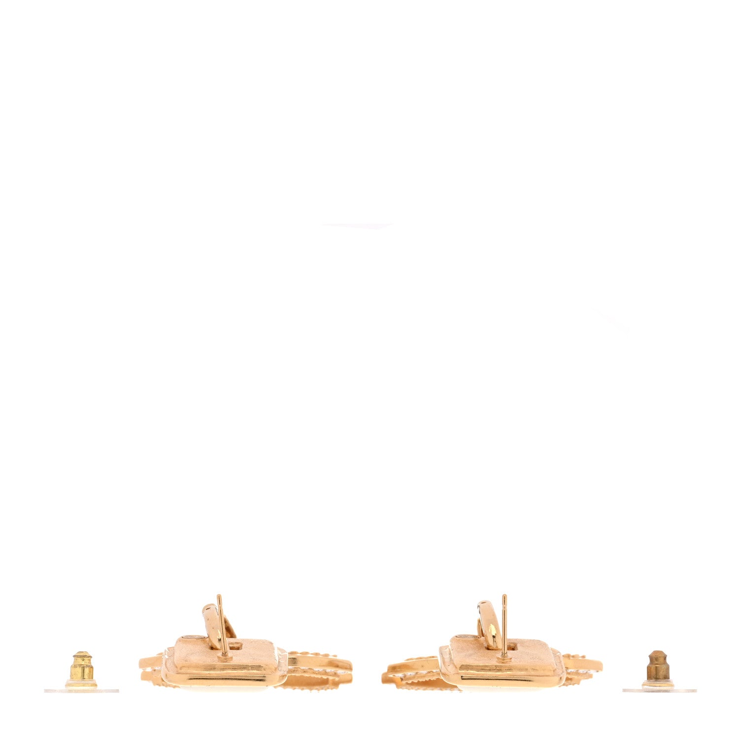 Crystal Pearl CC Square Drop Earrings Gold Pearly White