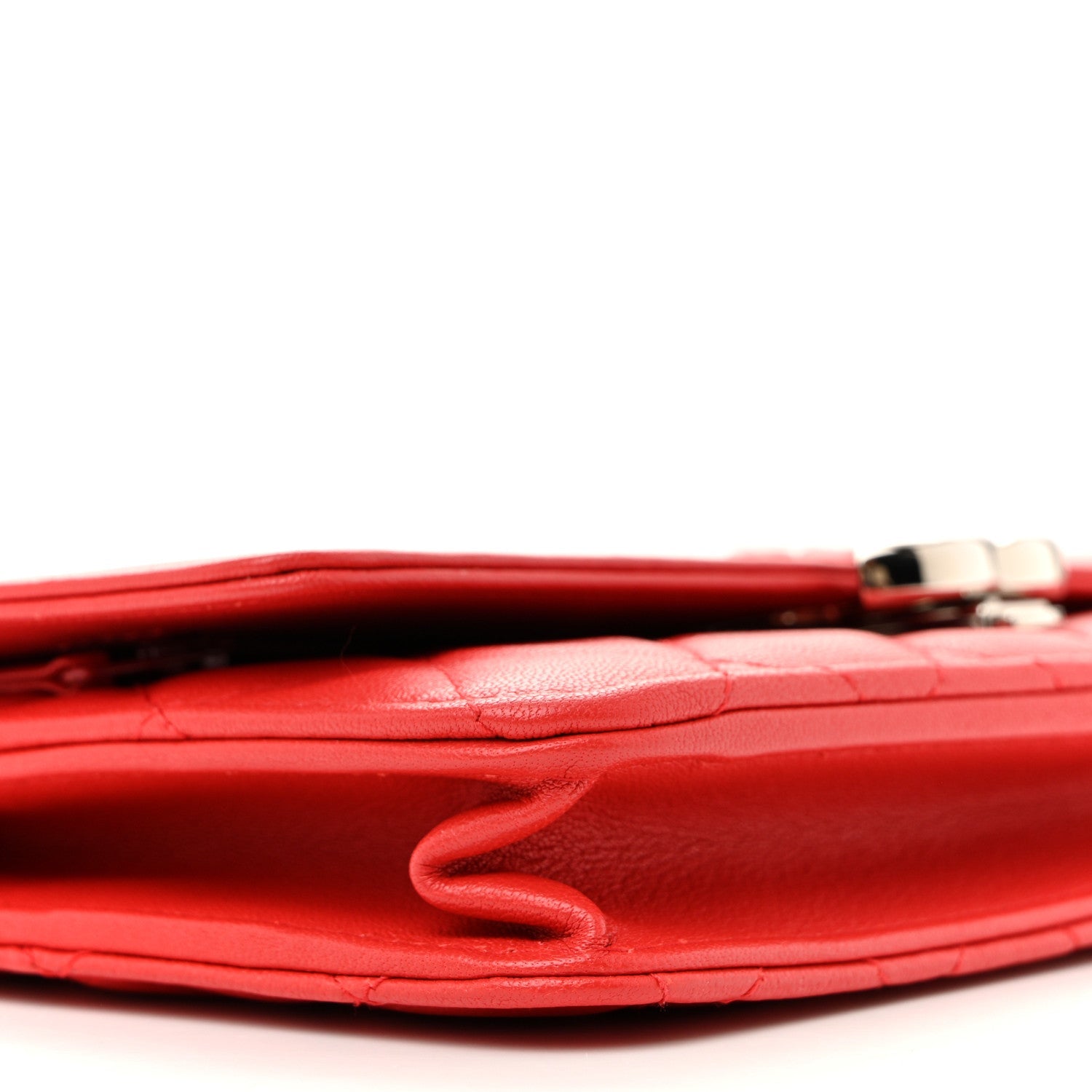 Grained Calfskin Quilted CC Box Wallet On Chain WOC Red