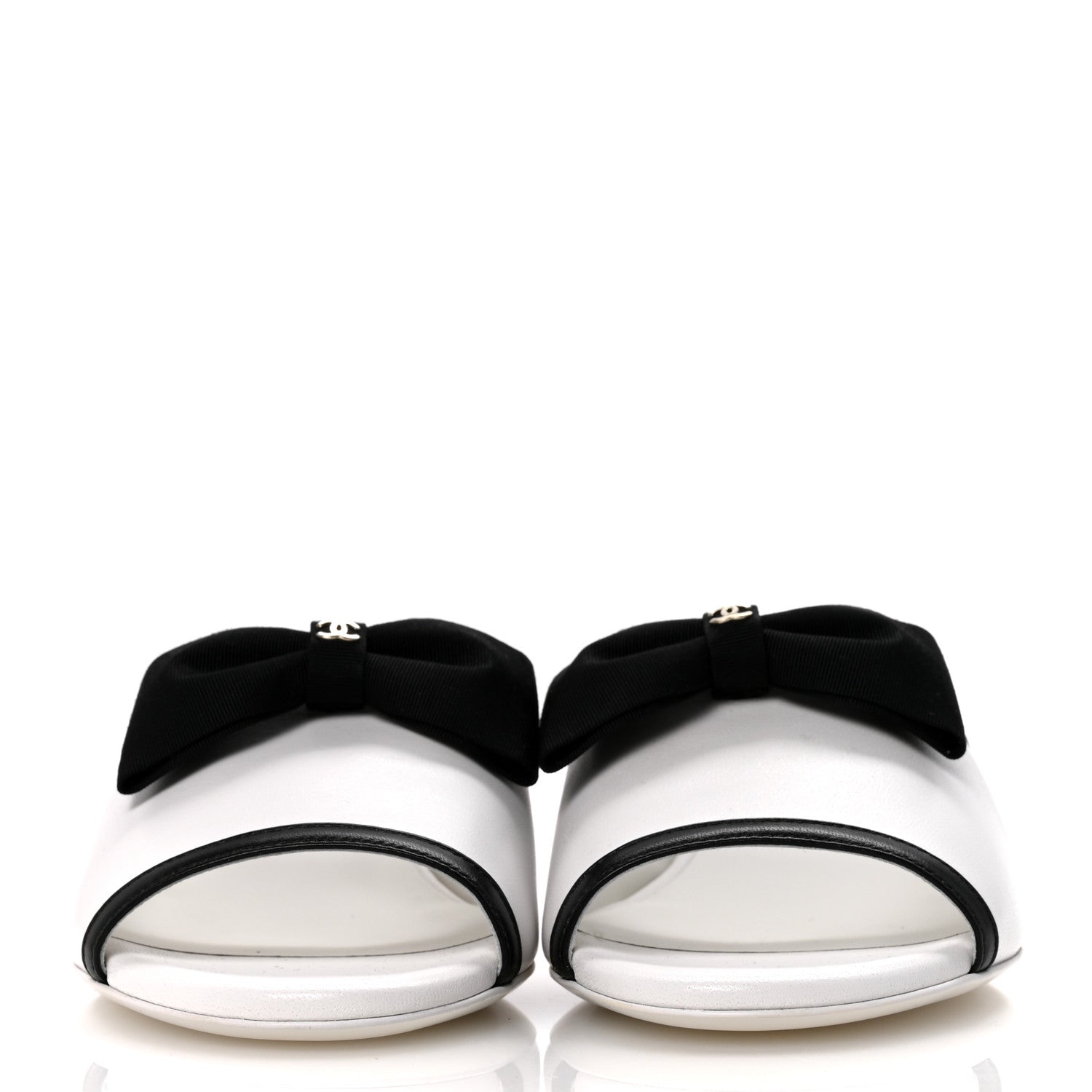 Lambskin Grosgrain Bow Mules 37 White Black