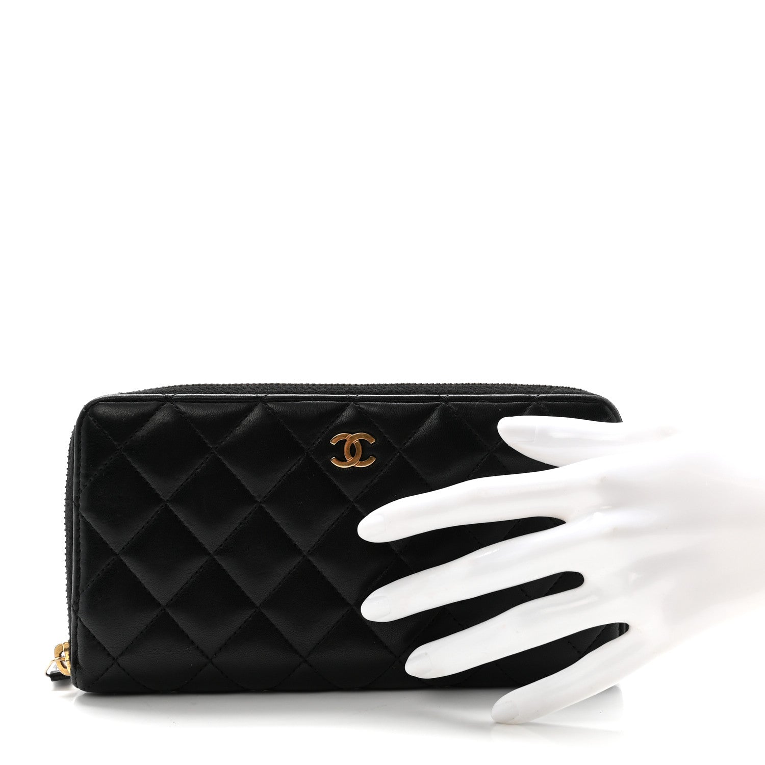 Lambskin Quilted Large Gusset Zip Around Wallet Black
