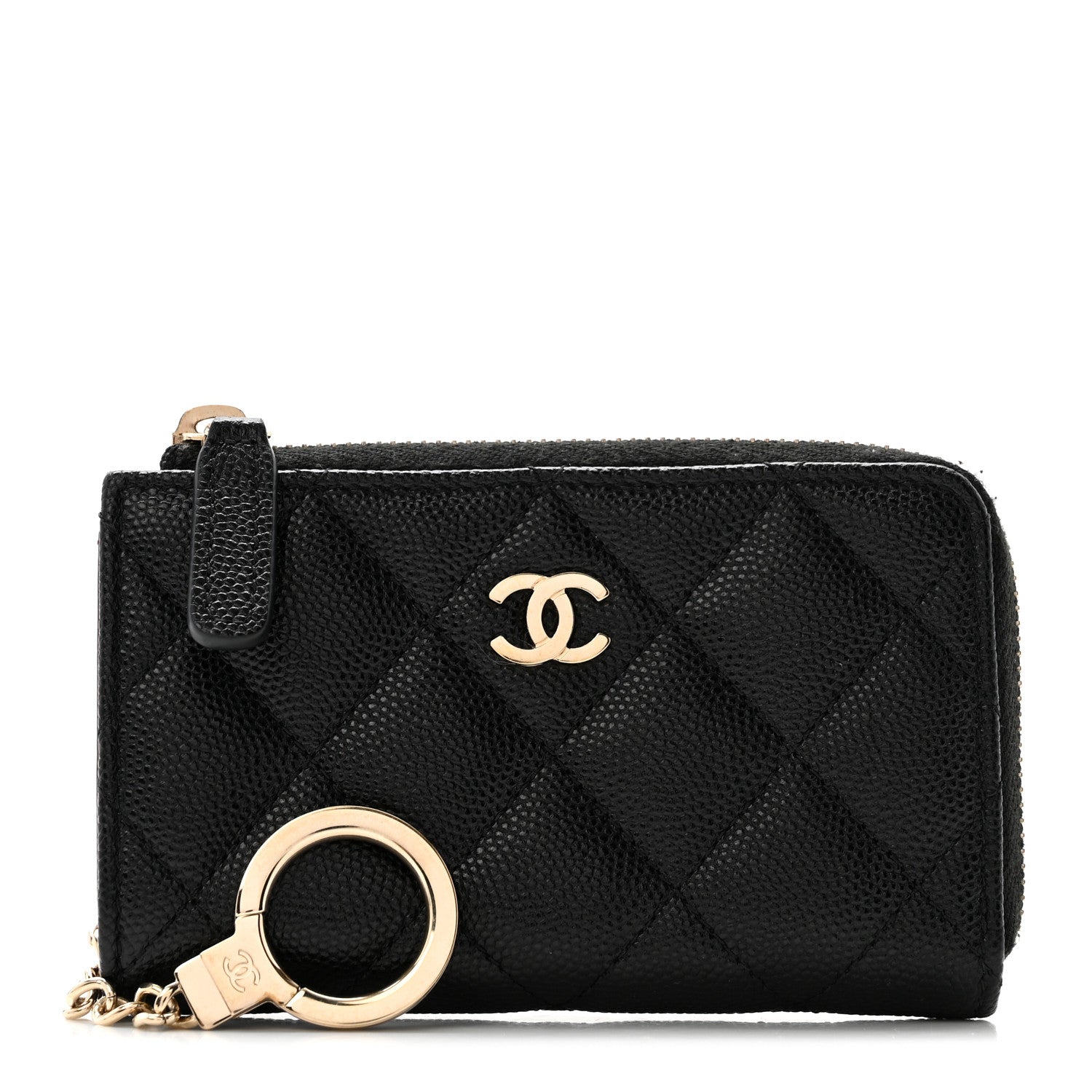 Caviar Quilted Zipped Key Holder Case Black