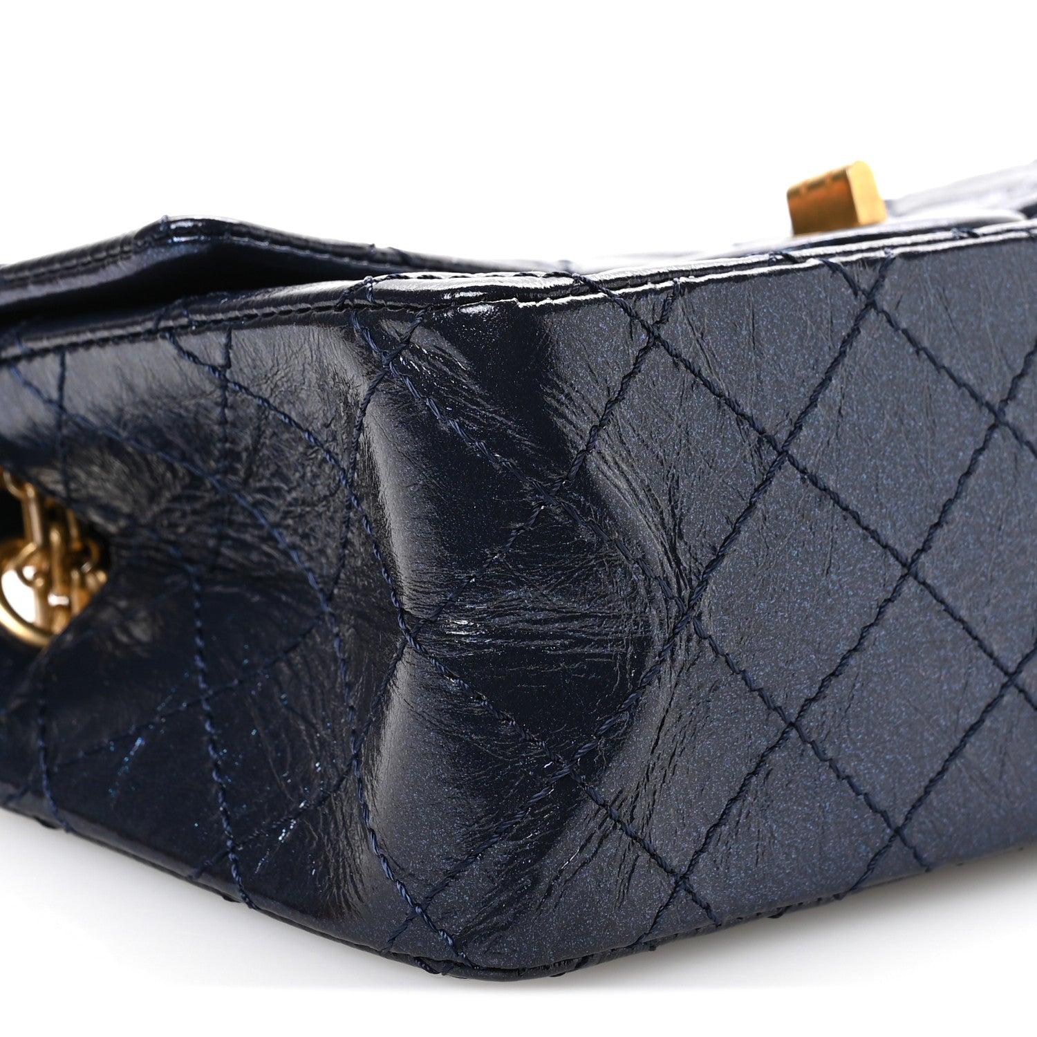 Iridescent Aged Calfskin Quilted 2.55 Reissue Mini Flap Navy