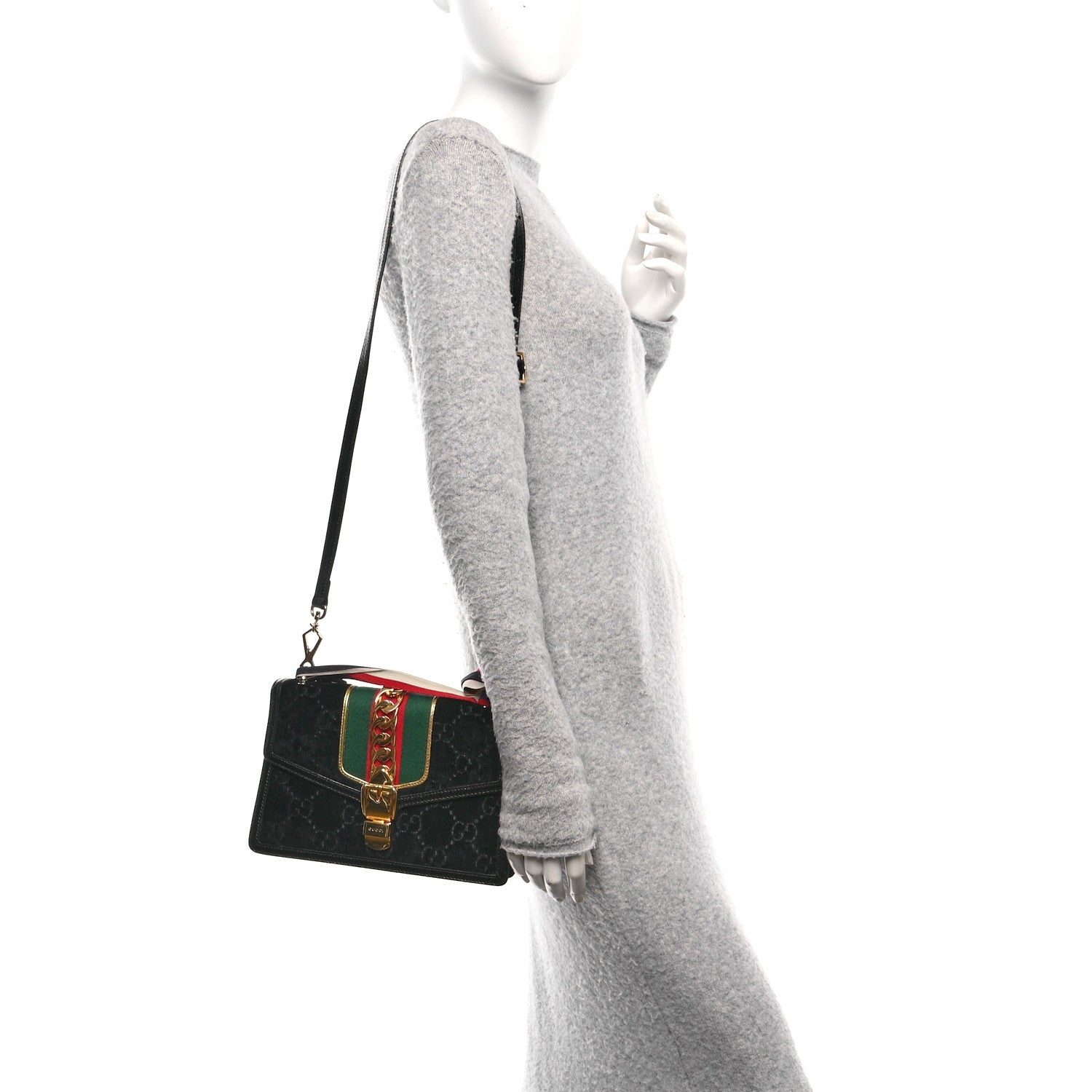 Velvet GG Monogram Small Sylvie Shoulder Bag Black