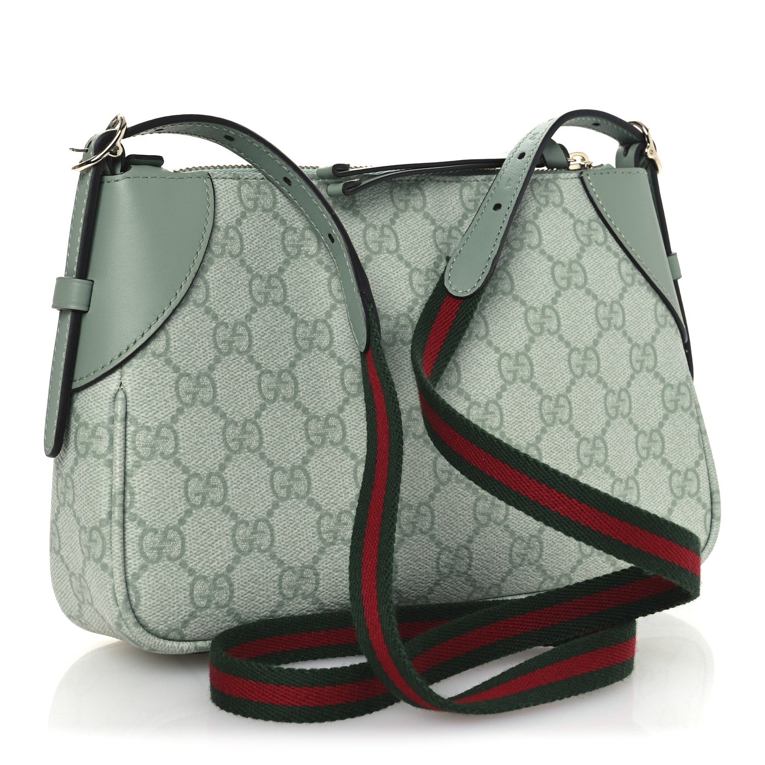 GG Supreme Monogram Textured Calfskin Small Emblem Shoulder Bag Sage Green