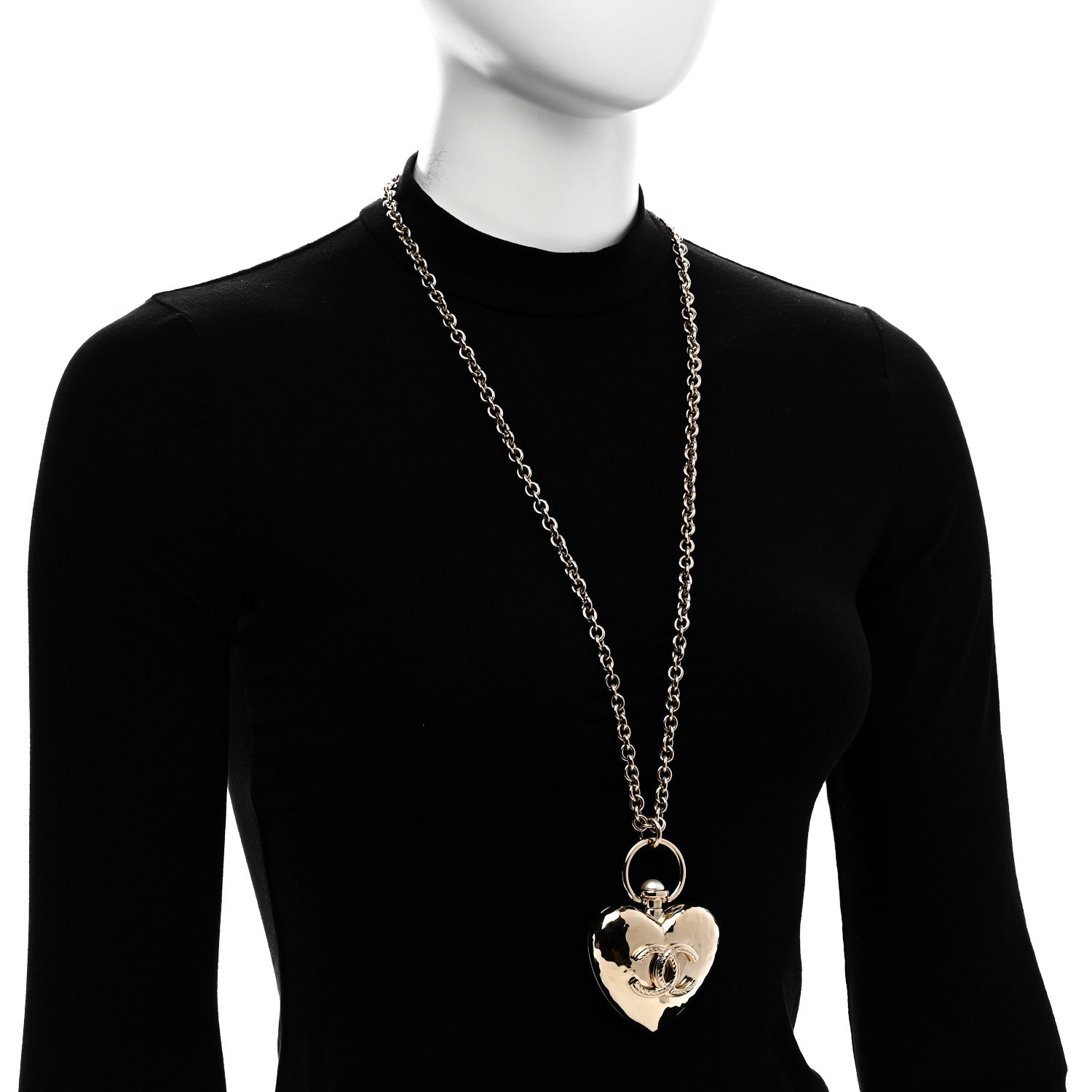 Metal CC Heart Locket Necklace Gold