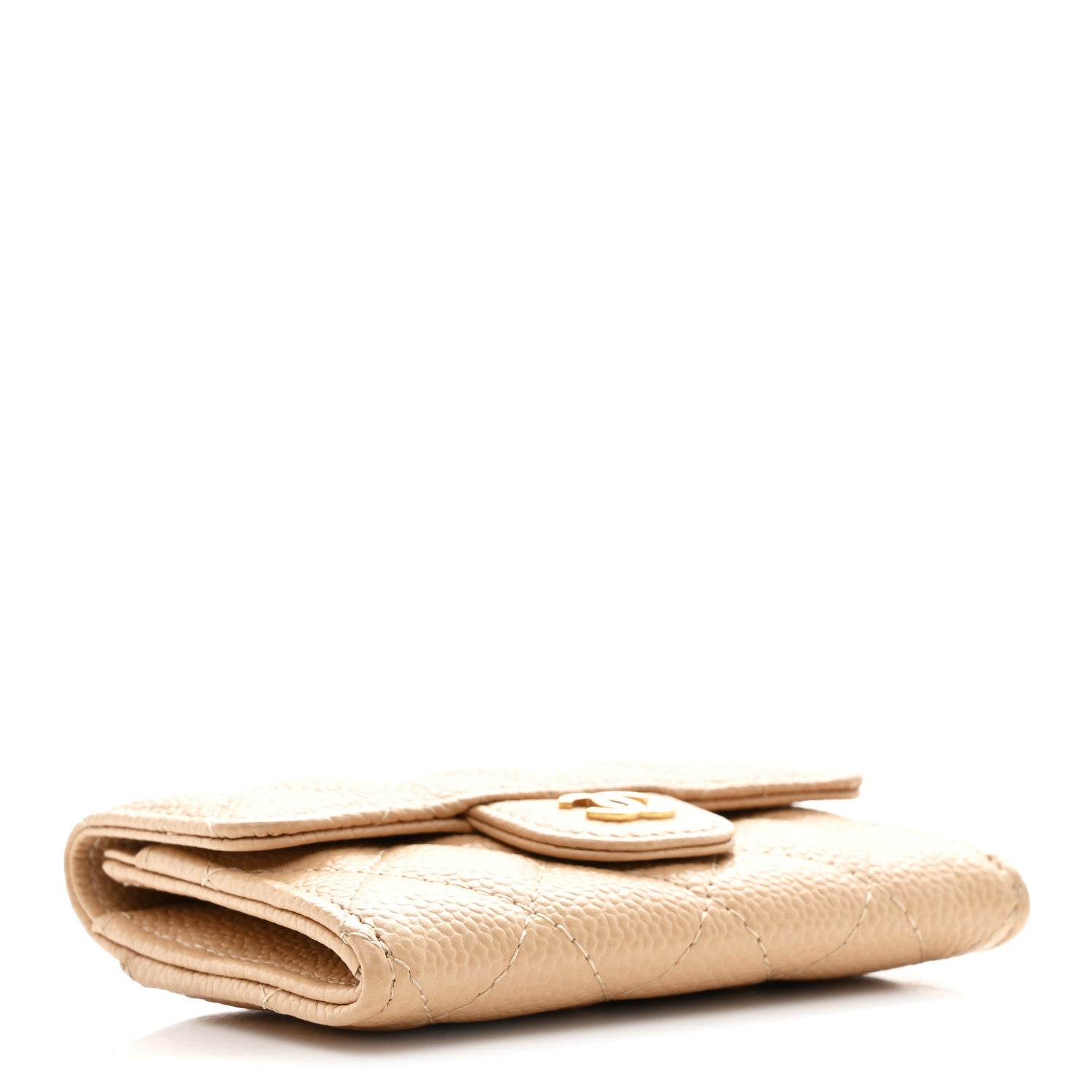 Caviar Quilted Flap Card Holder Wallet Beige