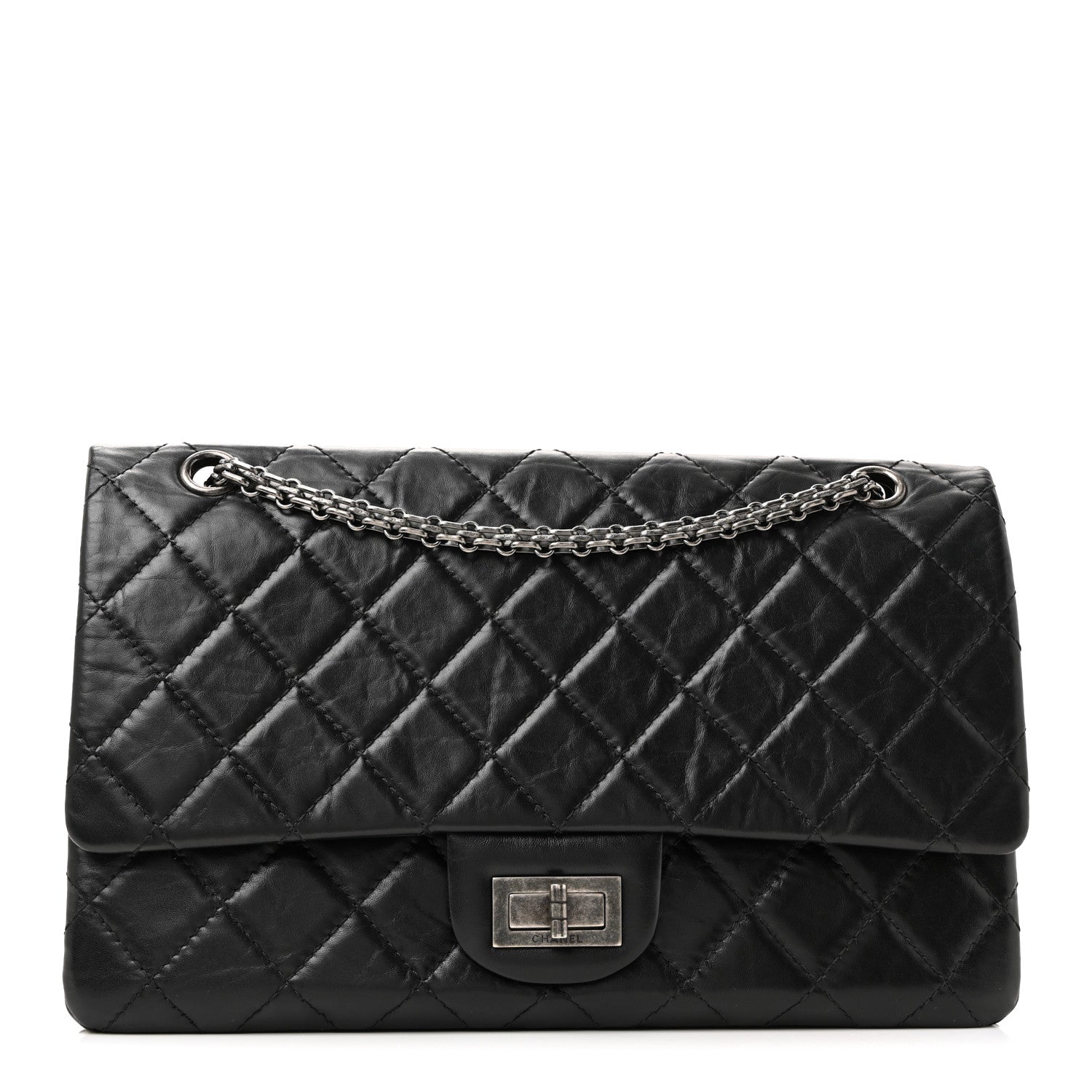 Aged Calfskin Quilted 2.55 Reissue 227 Flap Black