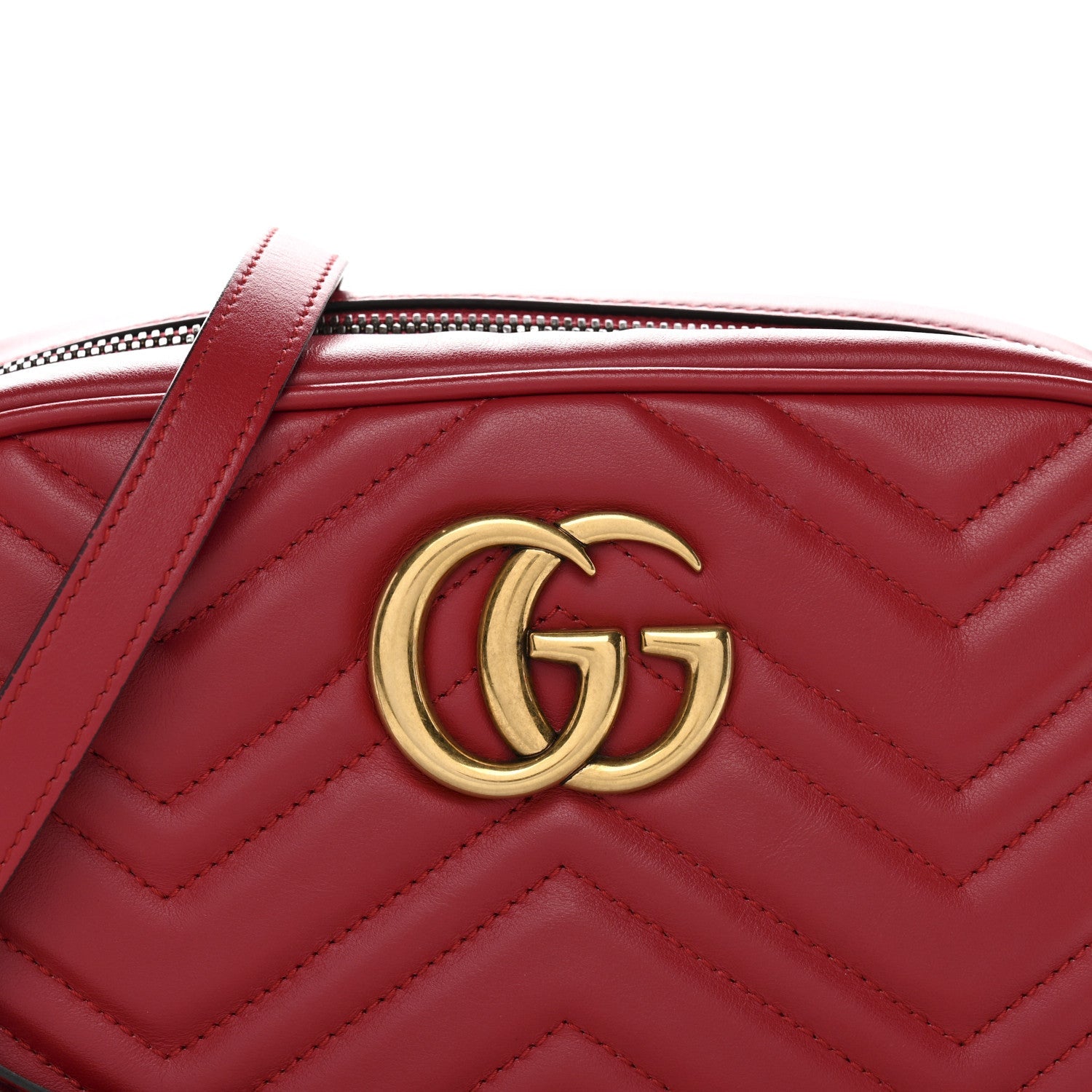 Calfskin Matelasse Small GG Marmont Chain Shoulder Bag Hibiscus Red