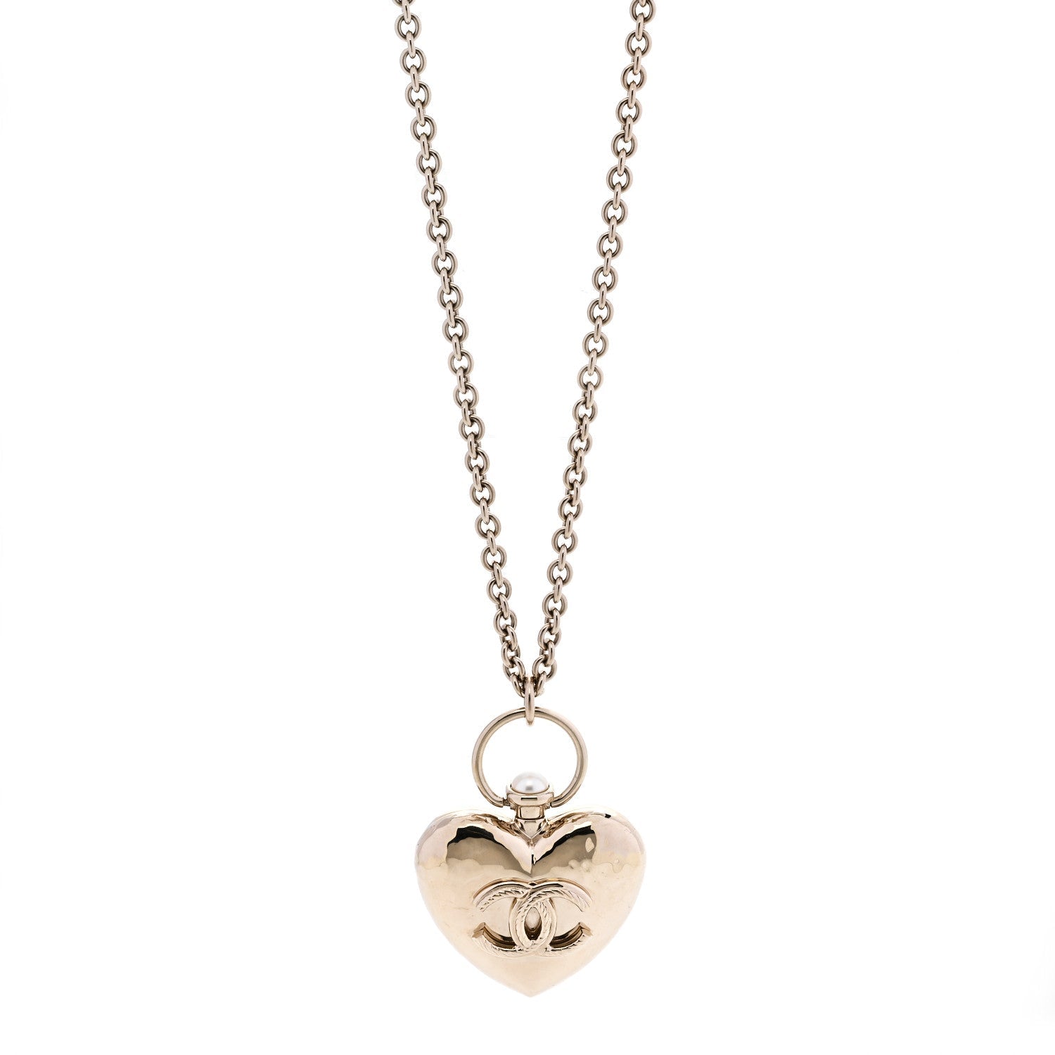 Metal CC Heart Locket Necklace Gold