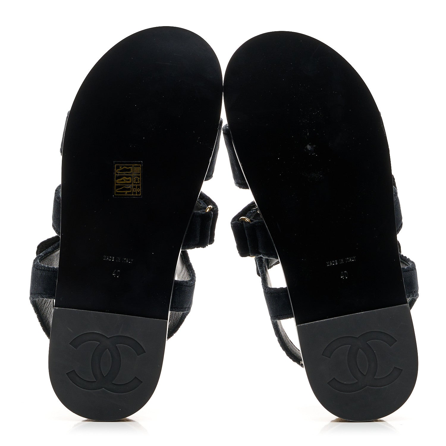 Velvet Lambskin CC Flat Sandals 40 Black