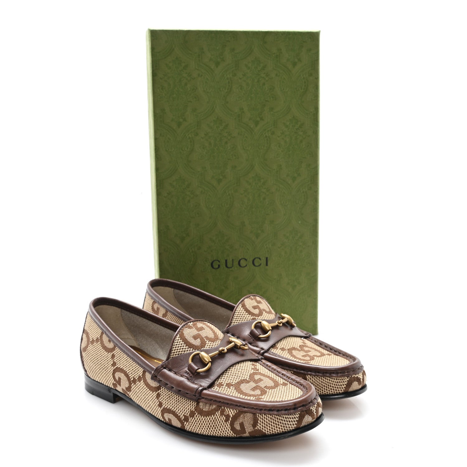 Monogram Jumbo GG Malaga Kid Horsebit Womens Jordaan Loafers 36.5 Beige Ebony New Acero