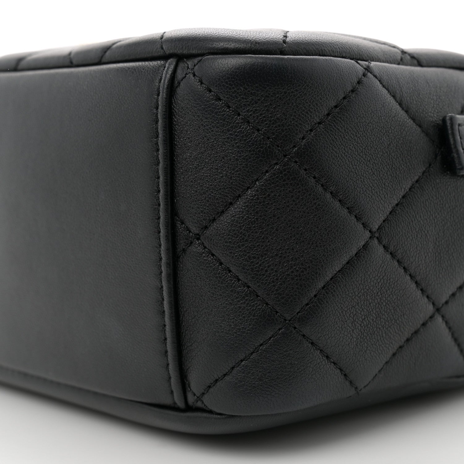 Lambskin Quilted Studded Quilted Vanity Case With Chain Black