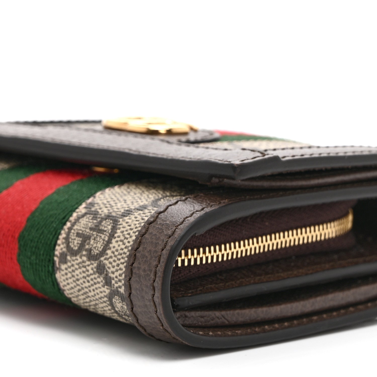 GG Supreme Monogram Textured Calfskin Web Ophidia Card Case Wallet Beige Ebony New Acero