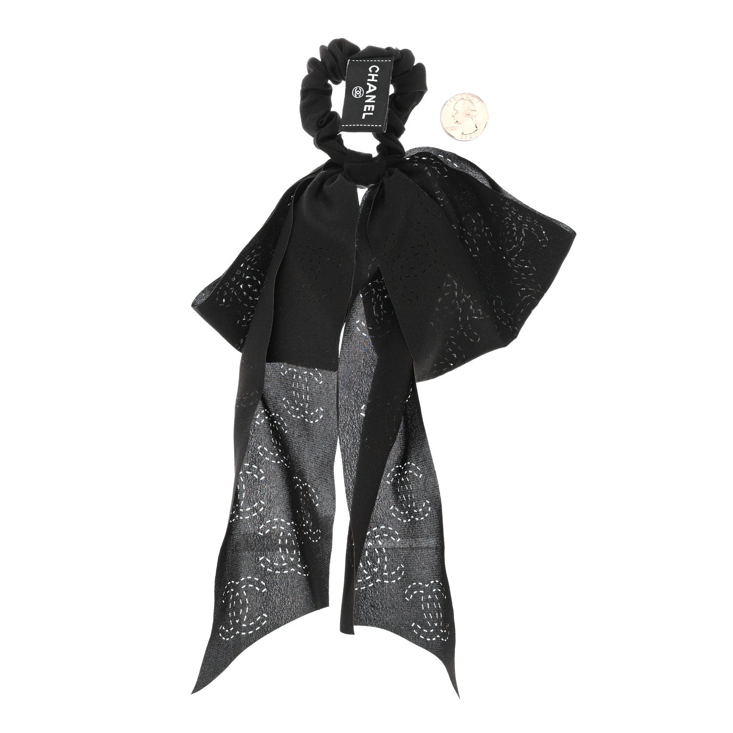 Silk Perforated Bow CC Scrunchie Black
